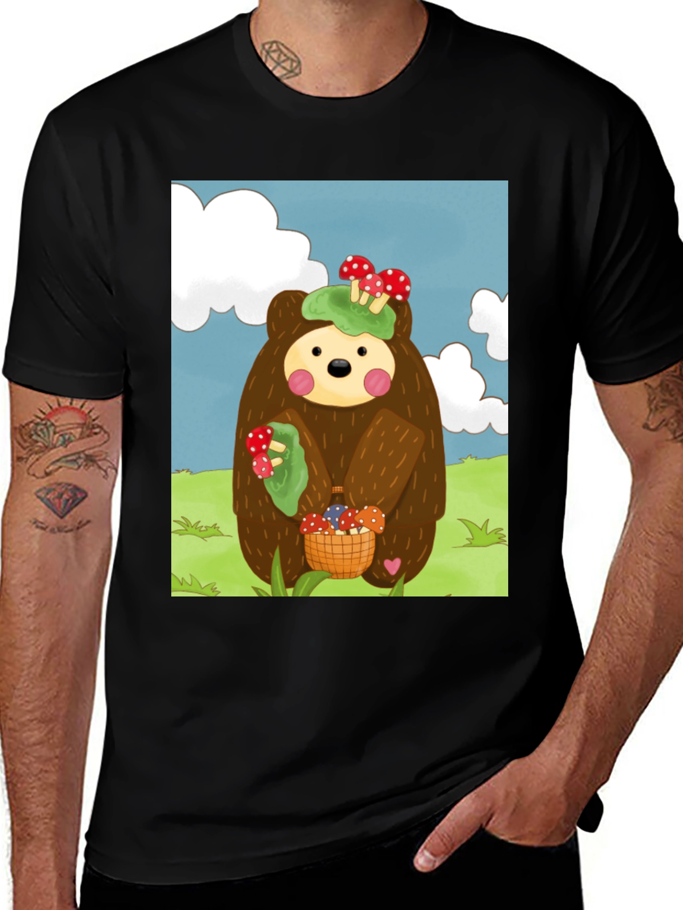 Cute Bear Mushroom Basket T-Shirt