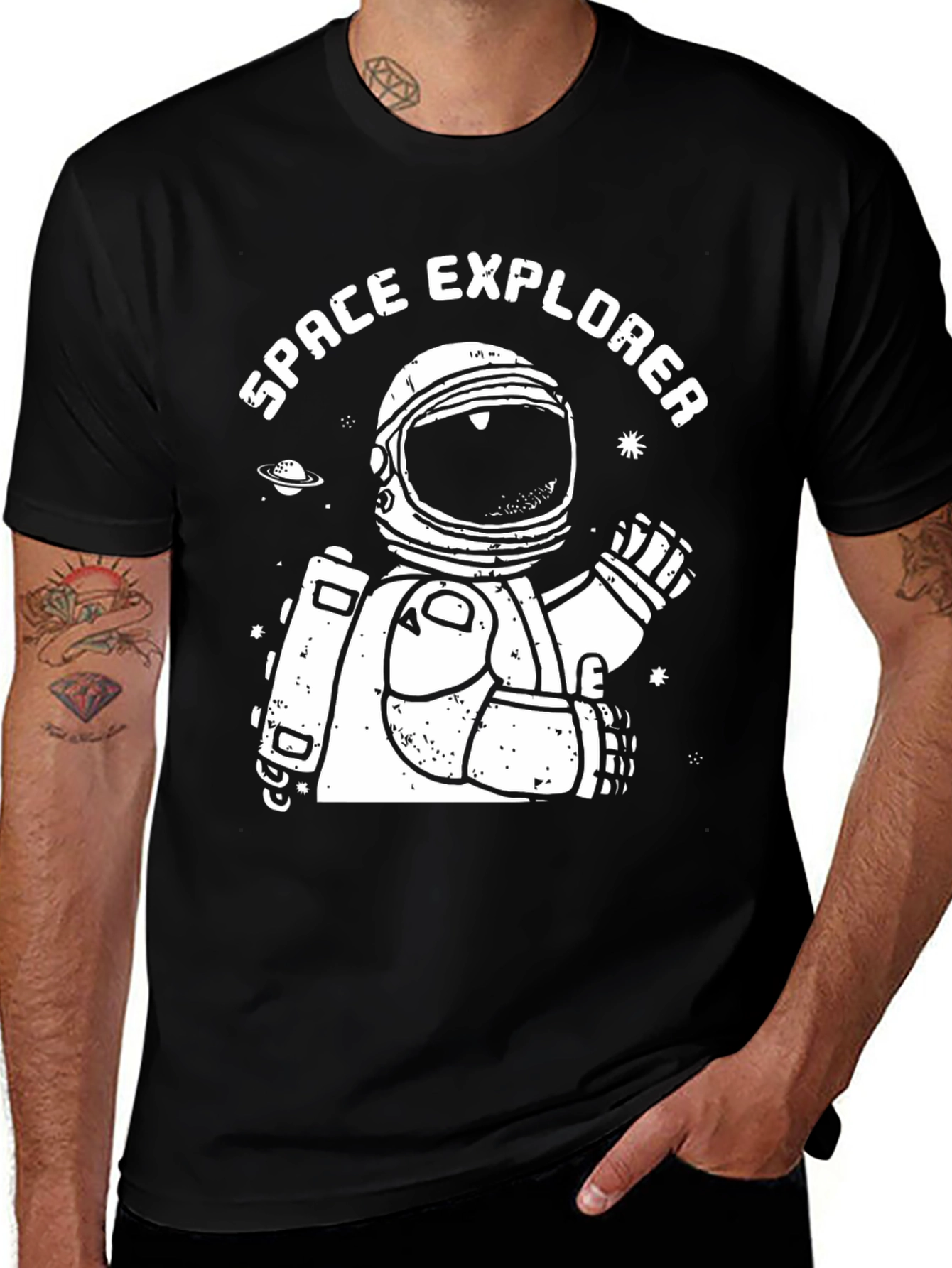 Space Explorer Graphic Tee - Unisex Black Cotton T-Shirt
