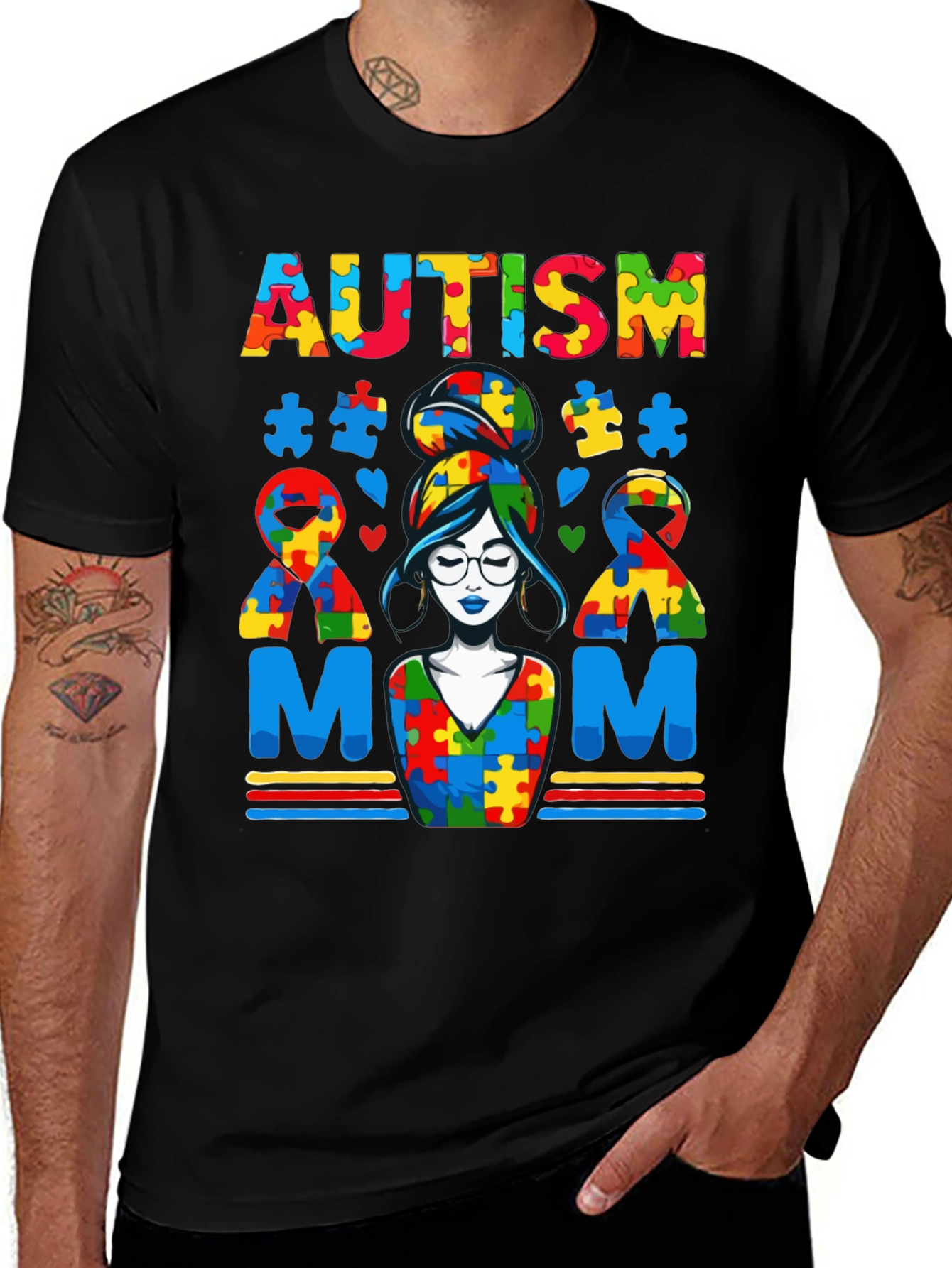 Autism Mom T-Shirt Puzzle Piece Design Black Tee