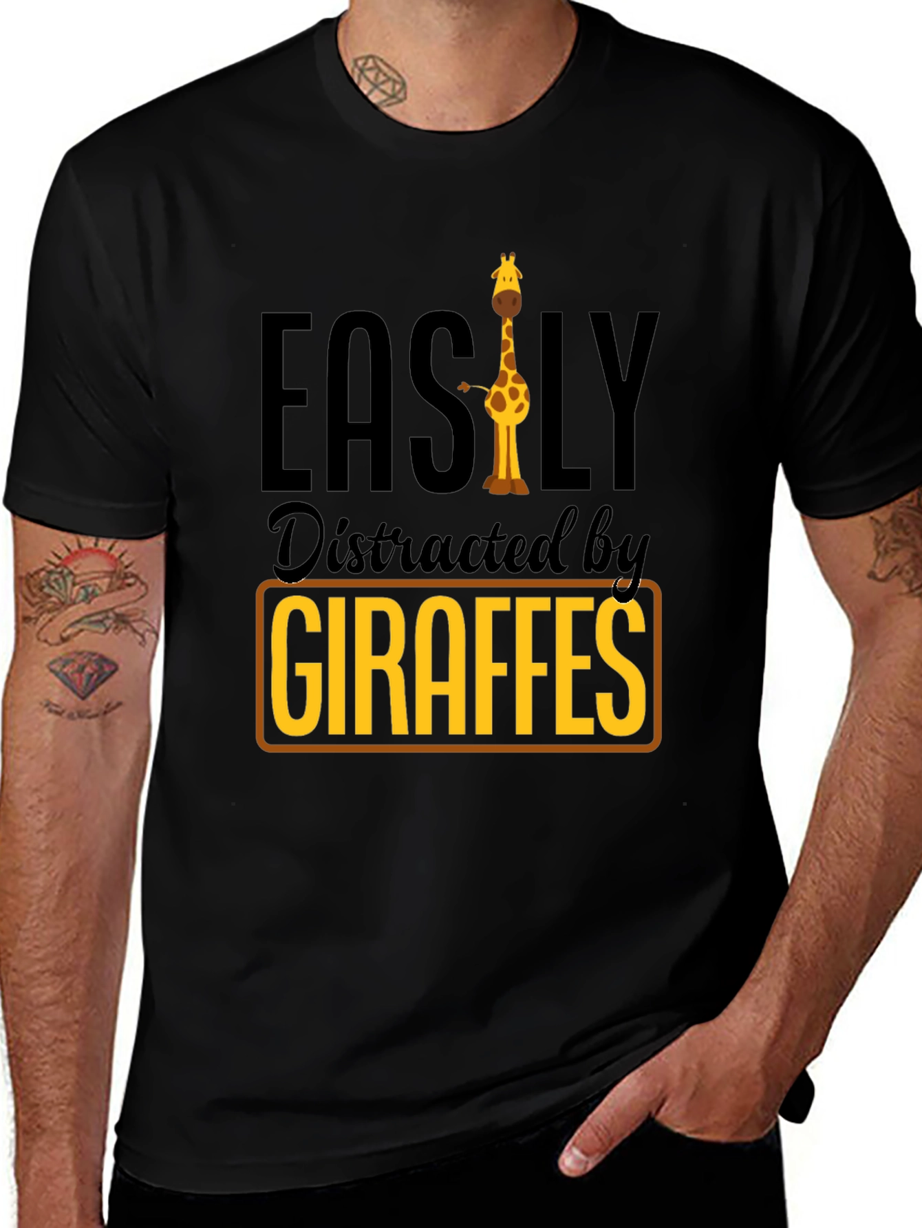Variant 2 of Easily Distracted By Giraffes Black T-Shirt