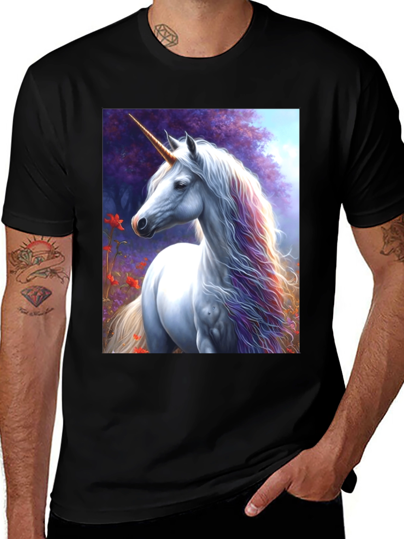 Variant 19 of Unicorn Fantasy Graphic Tee - Black Cotton Shirt