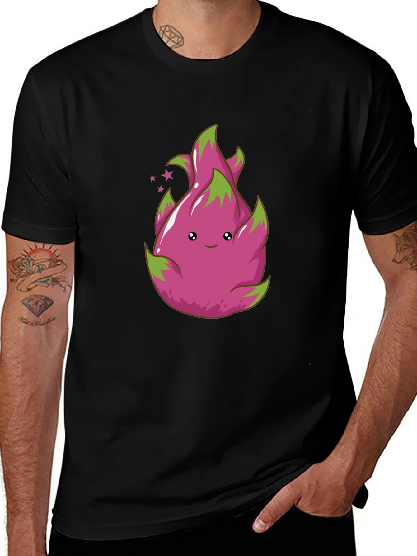 Variant 24 of Cute Dragon Fruit Graphic Tee - Black T-Shirt