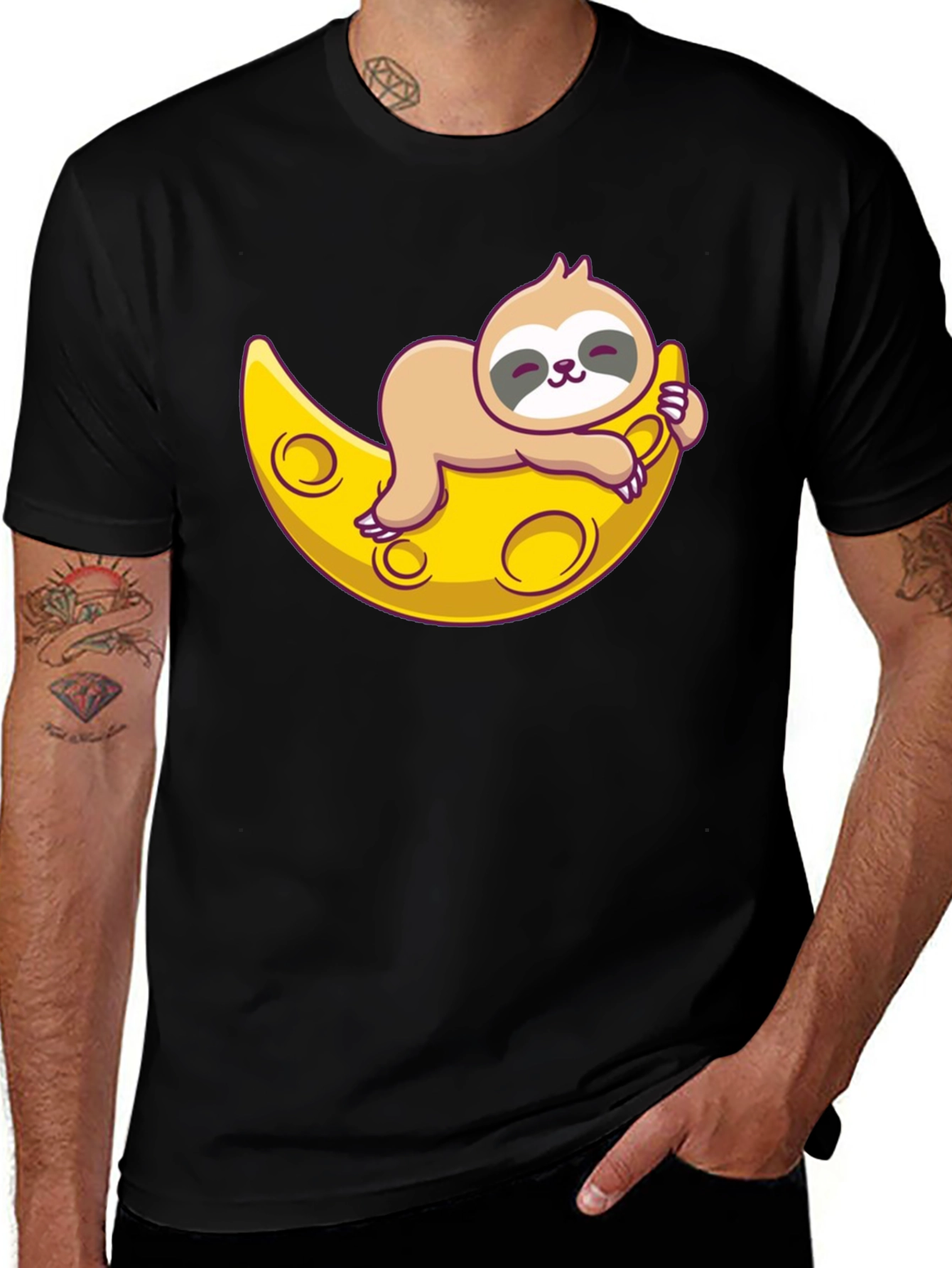 Variant 21 of Cute Sloth Moon Graphic Tee - Relaxed Fit T-Shirt
