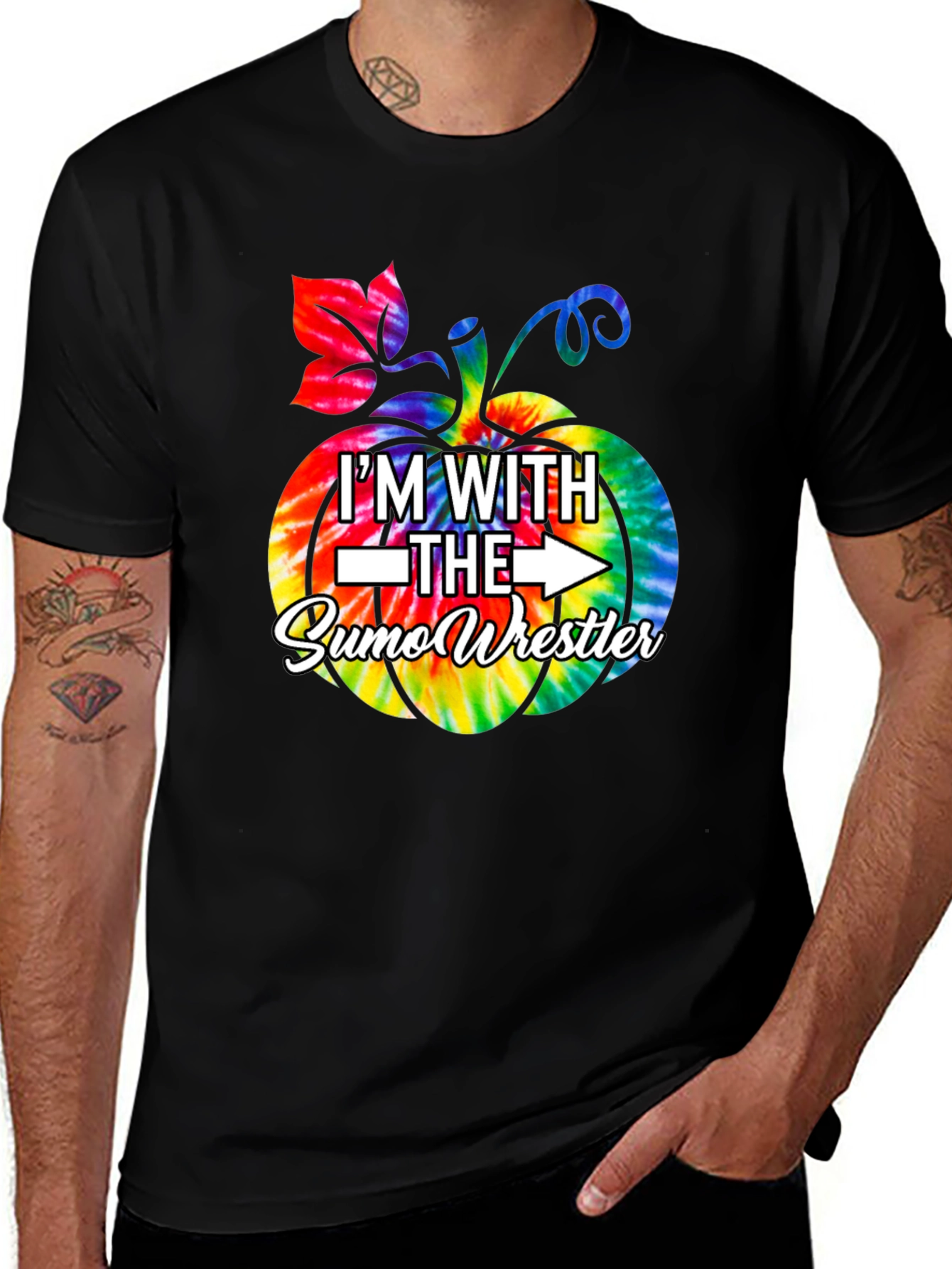 Variant 24 of I'm With the Sumo Wrestler Tie Dye Pumpkin T-Shirt