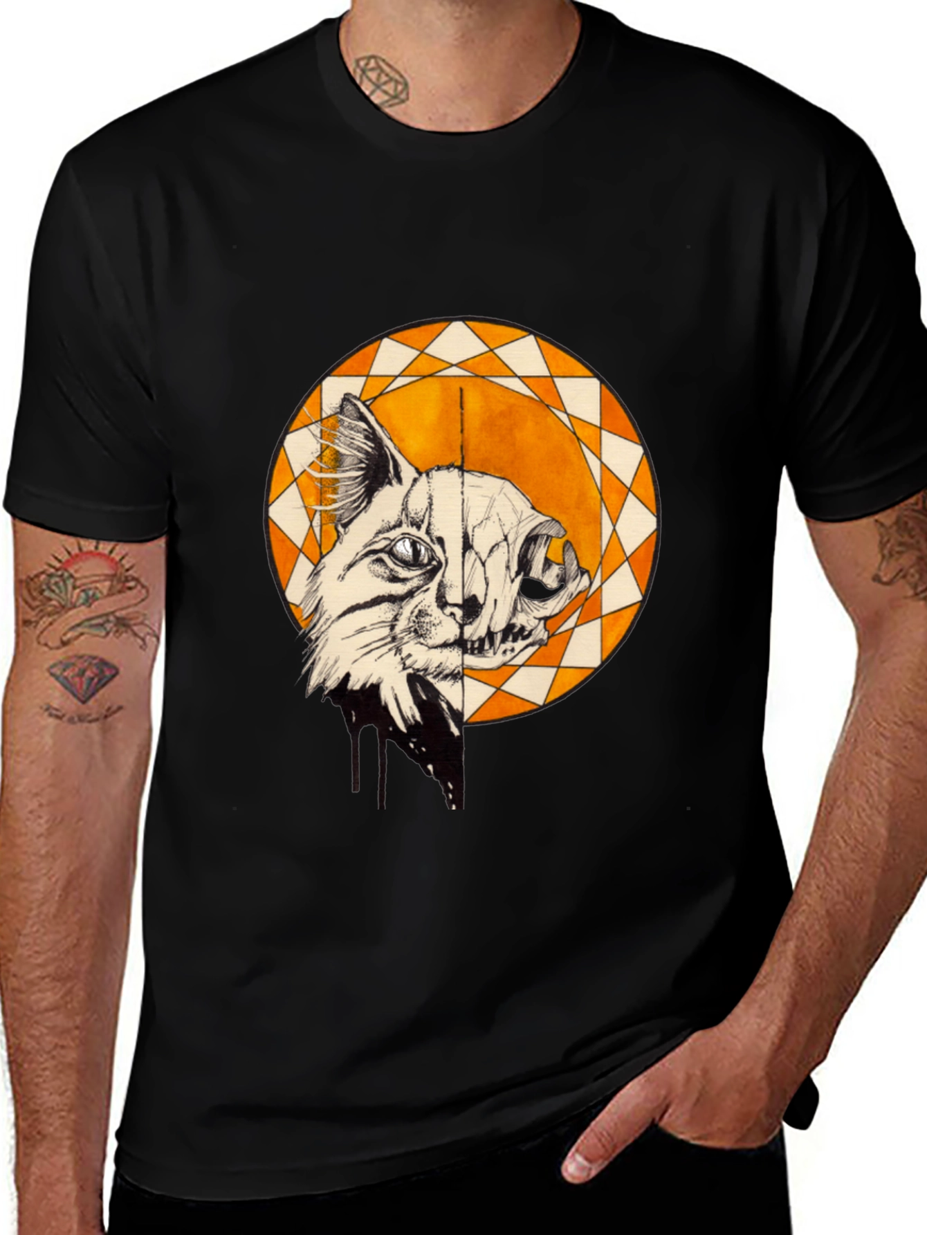 Variant 11 of Cat Skull Graphic Print Crew Neck Tee