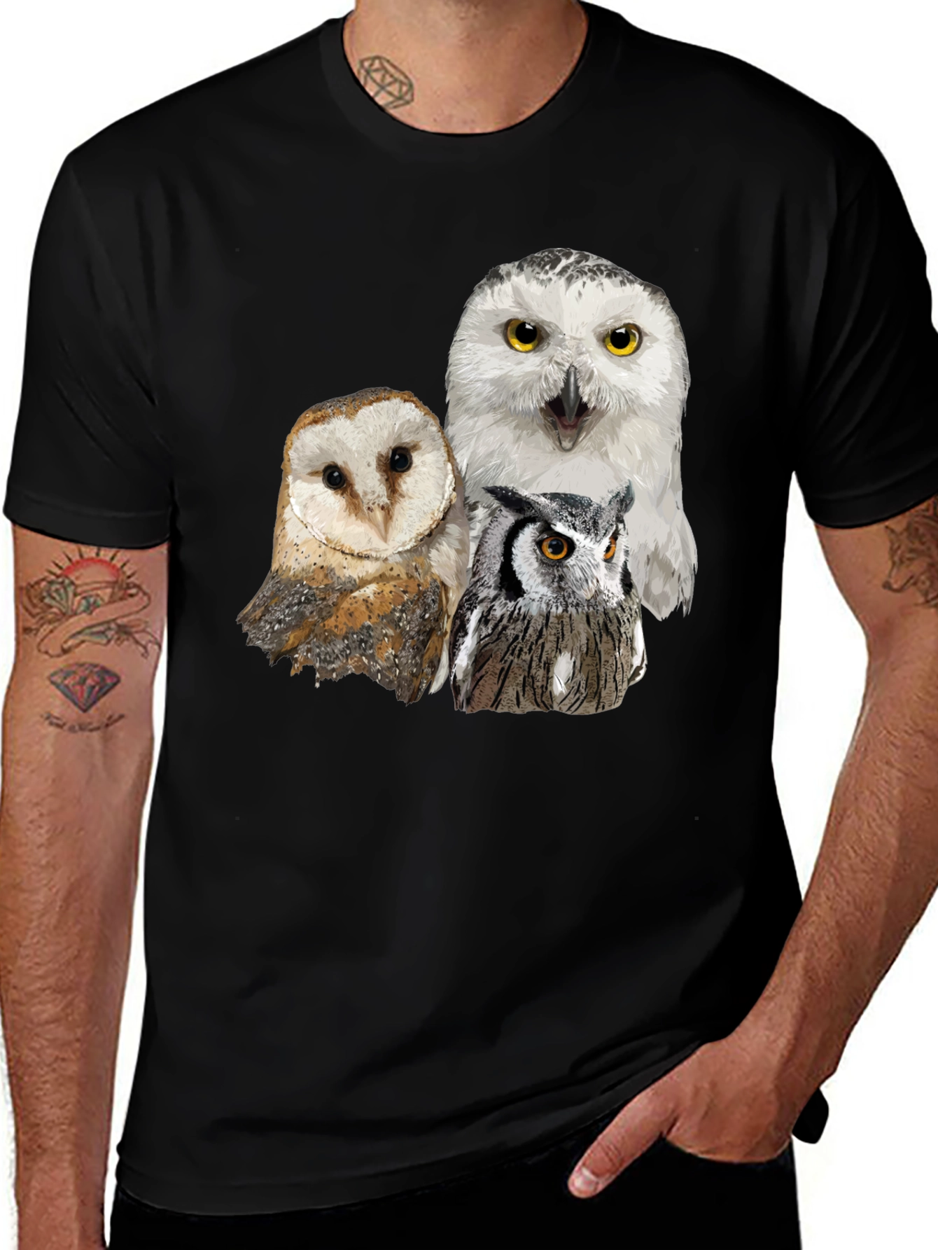 Variant 21 of Owl Trio Graphic Tee - Unique Design, Soft Cotton