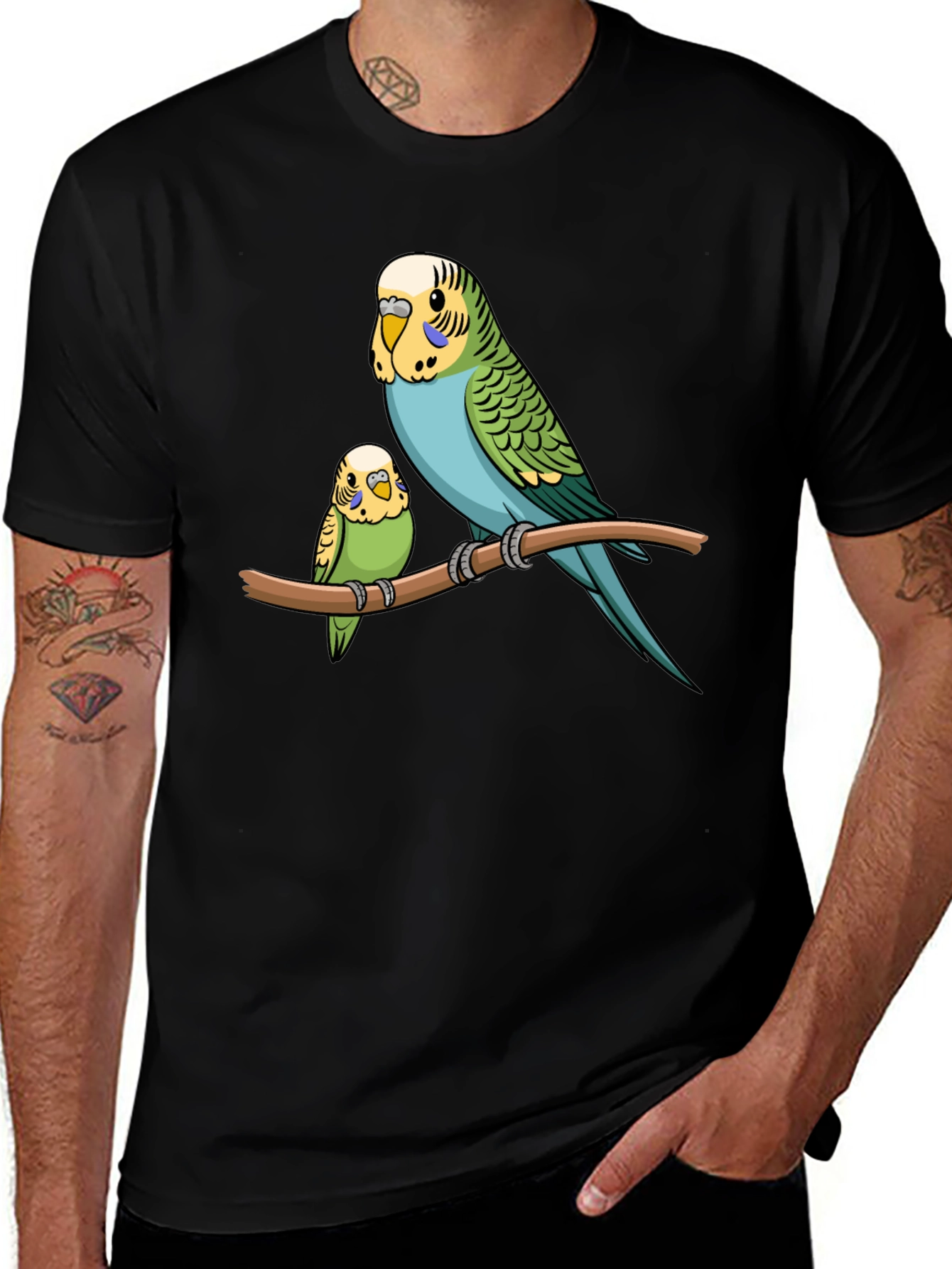 Variant 19 of Budgie Parrots on Branch Graphic T-Shirt