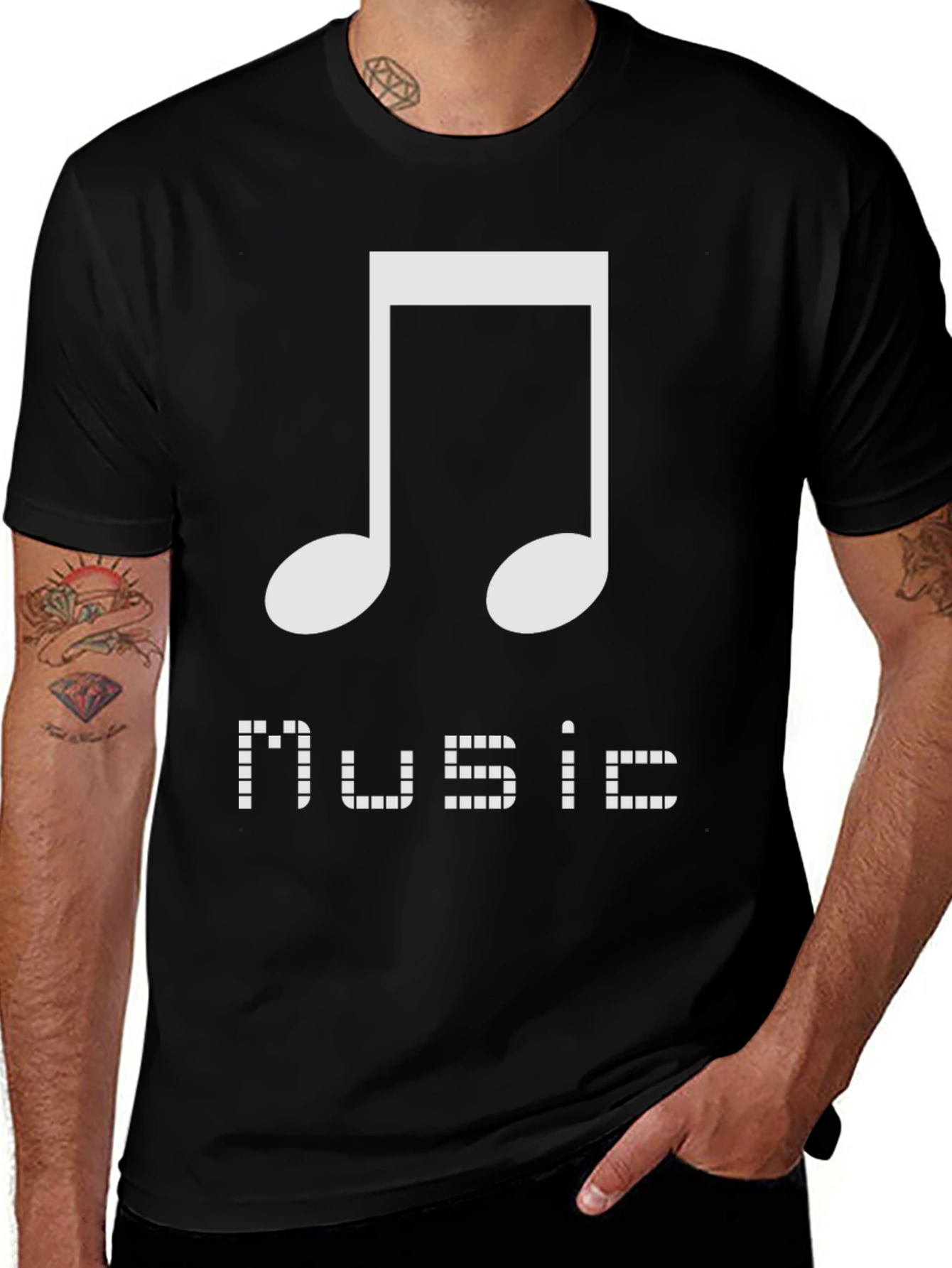 Variant 29 of Music Note Graphic Tee - Black Cotton T-Shirt