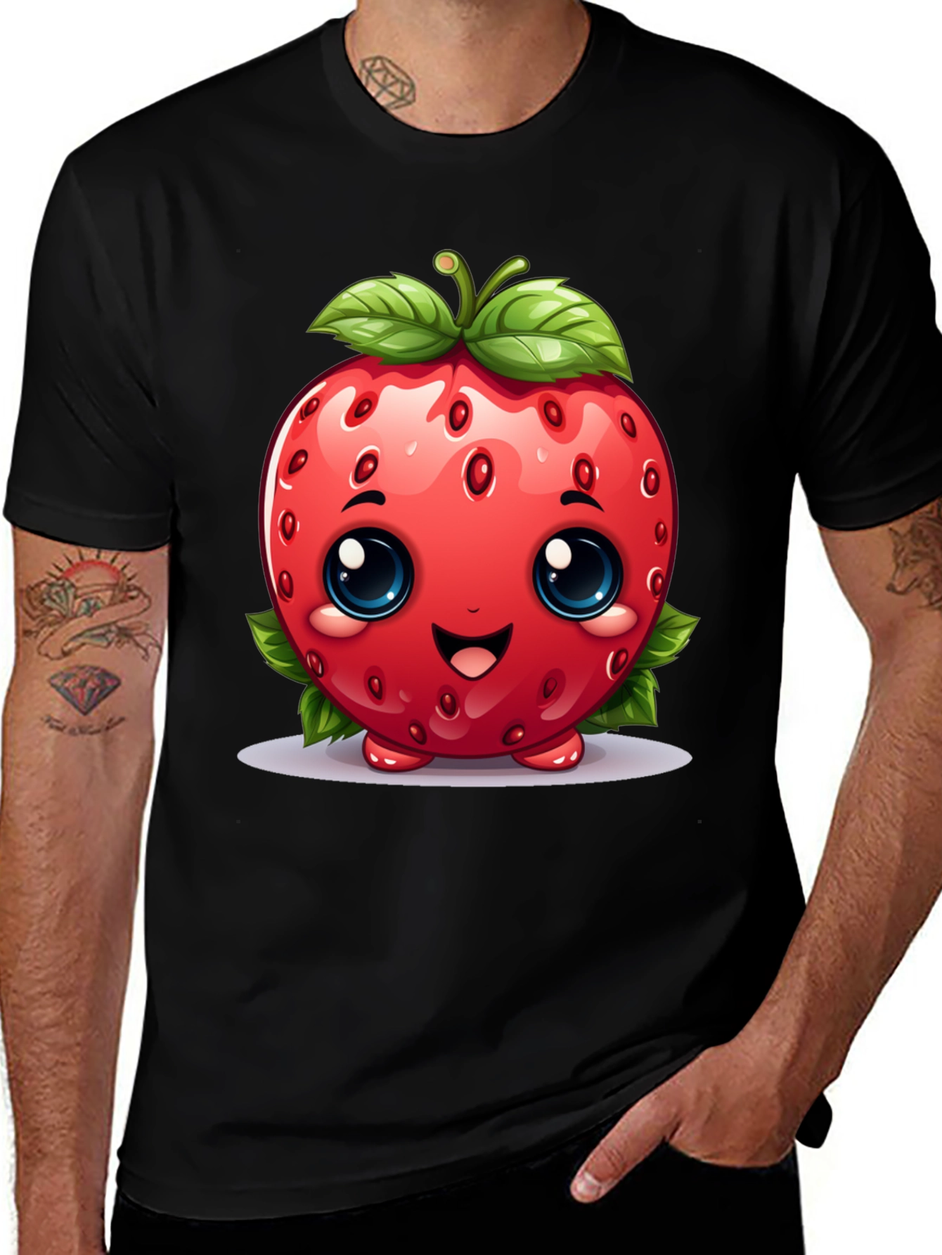 Variant 24 of Cute Strawberry Character Black T-shirt
