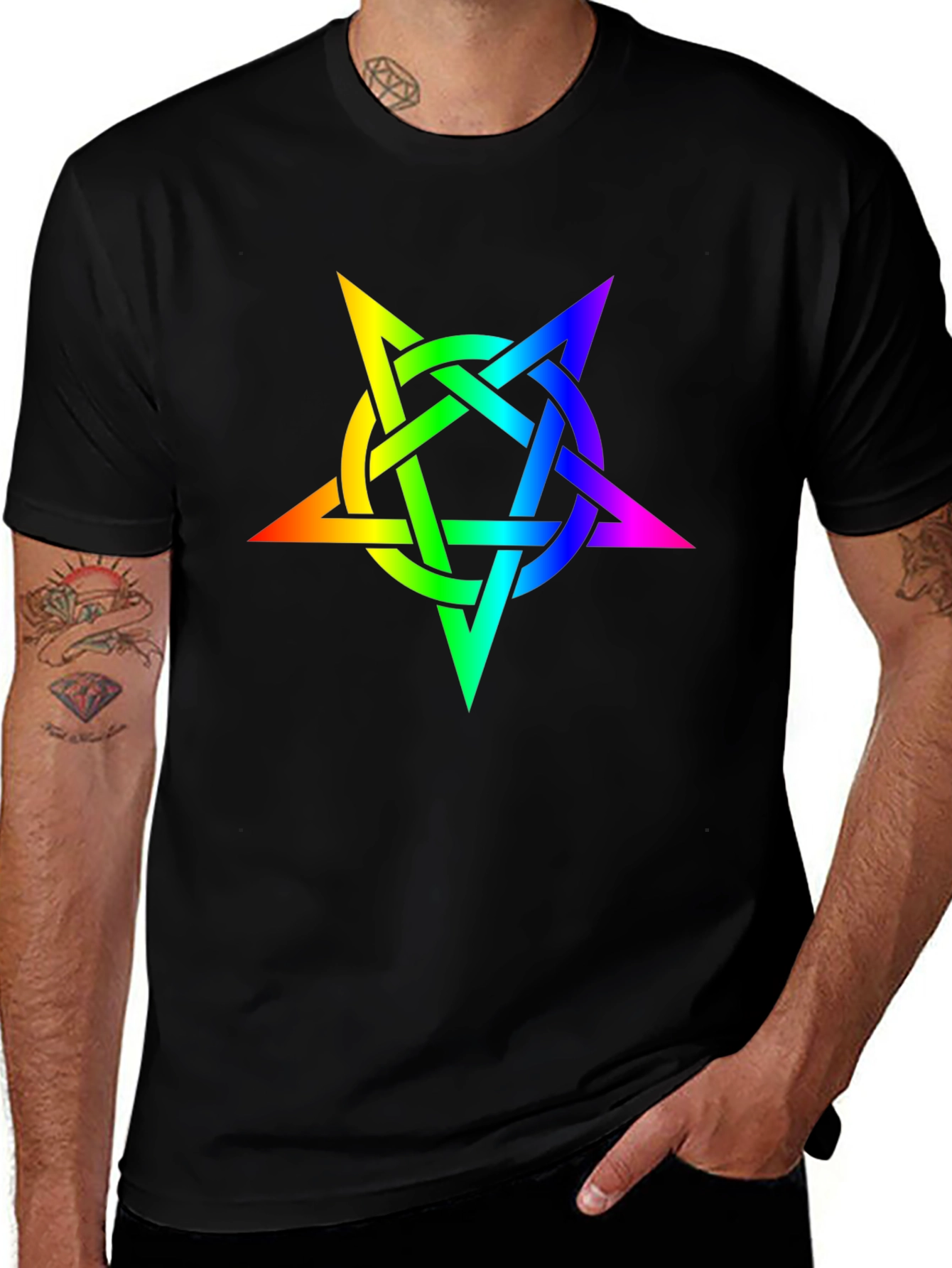 Black Rainbow Pentagram Black T-Shirt main image