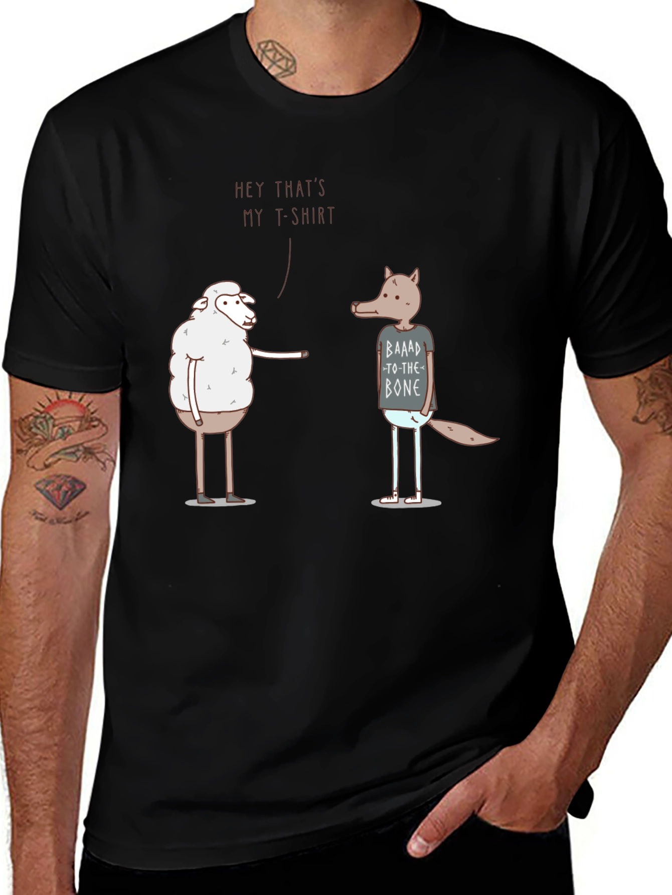 Variant 2 of Funny Sheep & Wolf Graphic T-Shirt - Hey That's My T-Shirt!