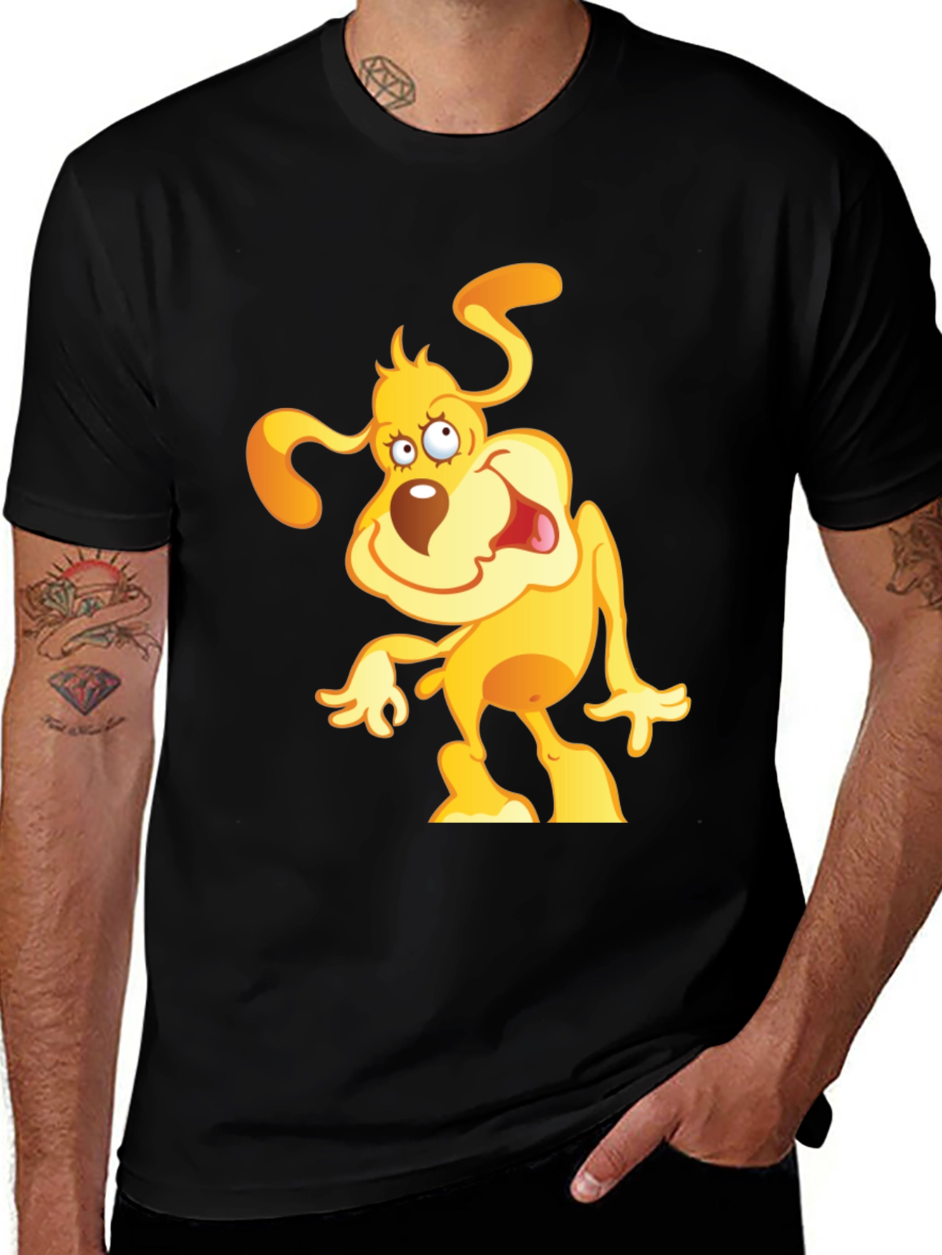 Variant 10 of Cartoon Dog Graphic Tee - Black Cotton Comfort