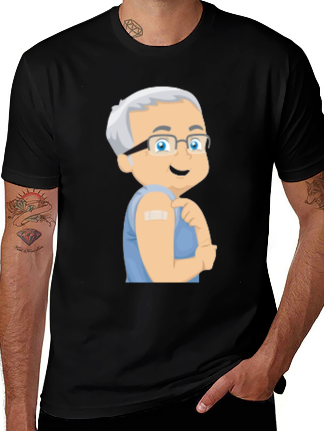 Black Vaccinated Cartoon Graphic T-Shirt main image
