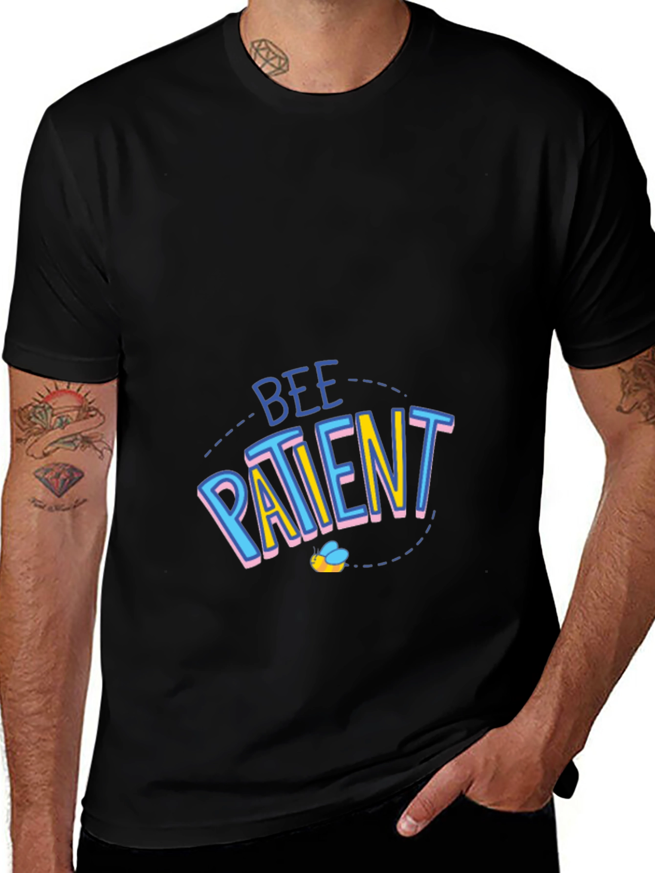 Variant 12 of Bee Patient Graphic Tee - Black Cotton T-Shirt