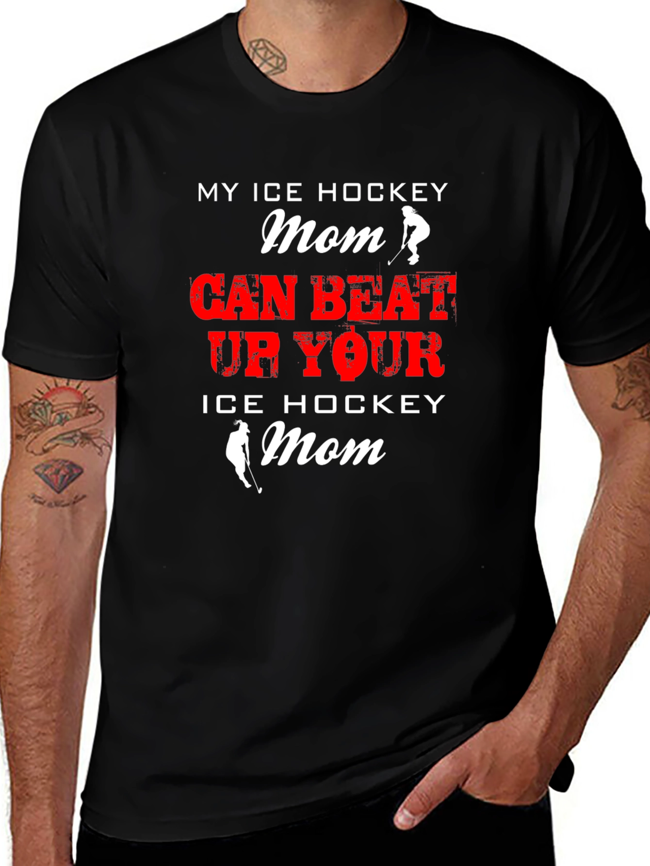 Black My Ice Hockey Mom Can Beat Up Your Mom Black T-Shirt main image