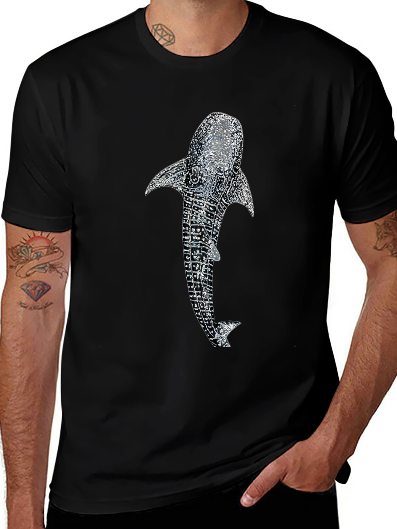 Variant 22 of Whale Shark Graphic Tee - Black Cotton T-Shirt