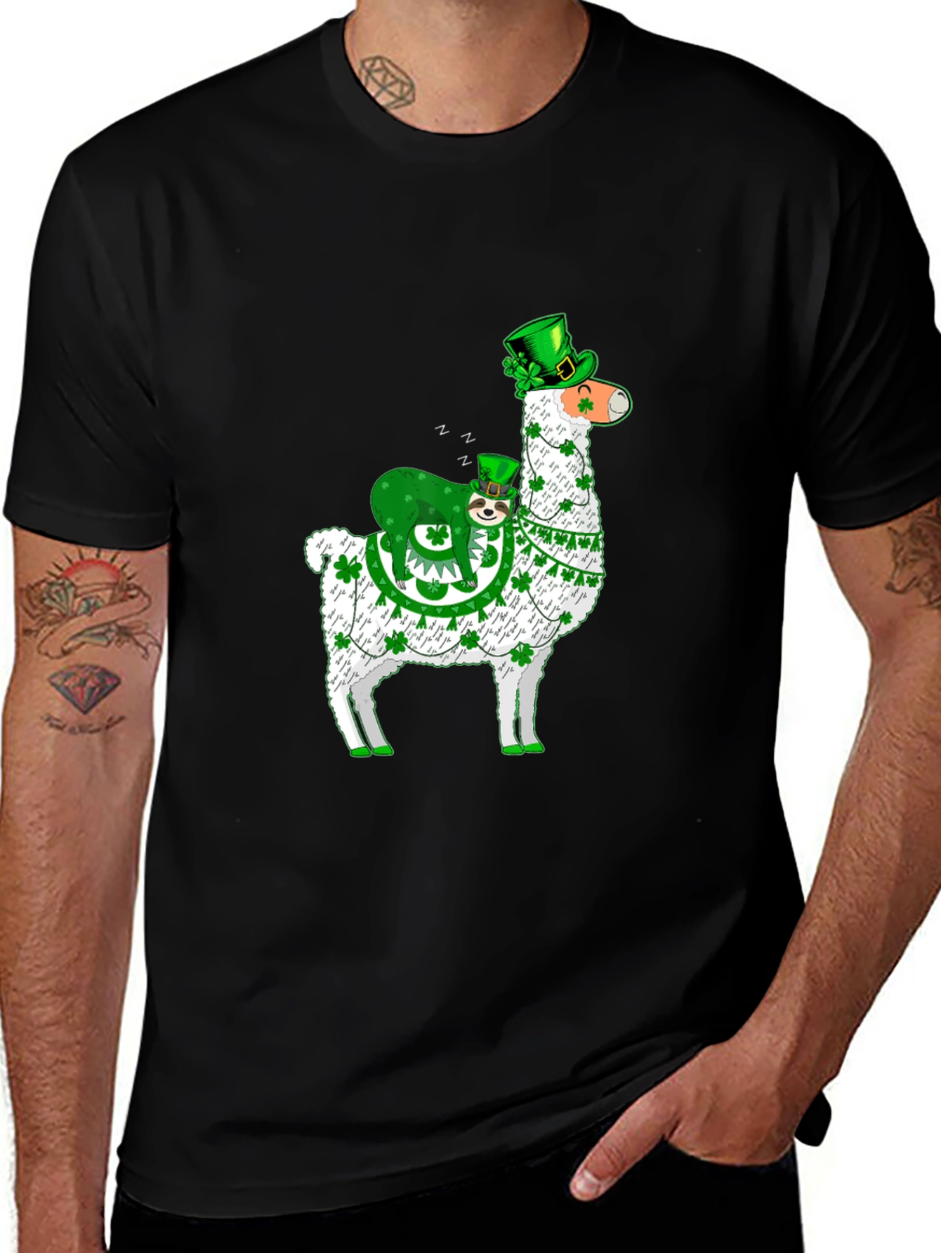 Variant 21 of St. Patrick's Day Llama Sloth Graphic Tee
