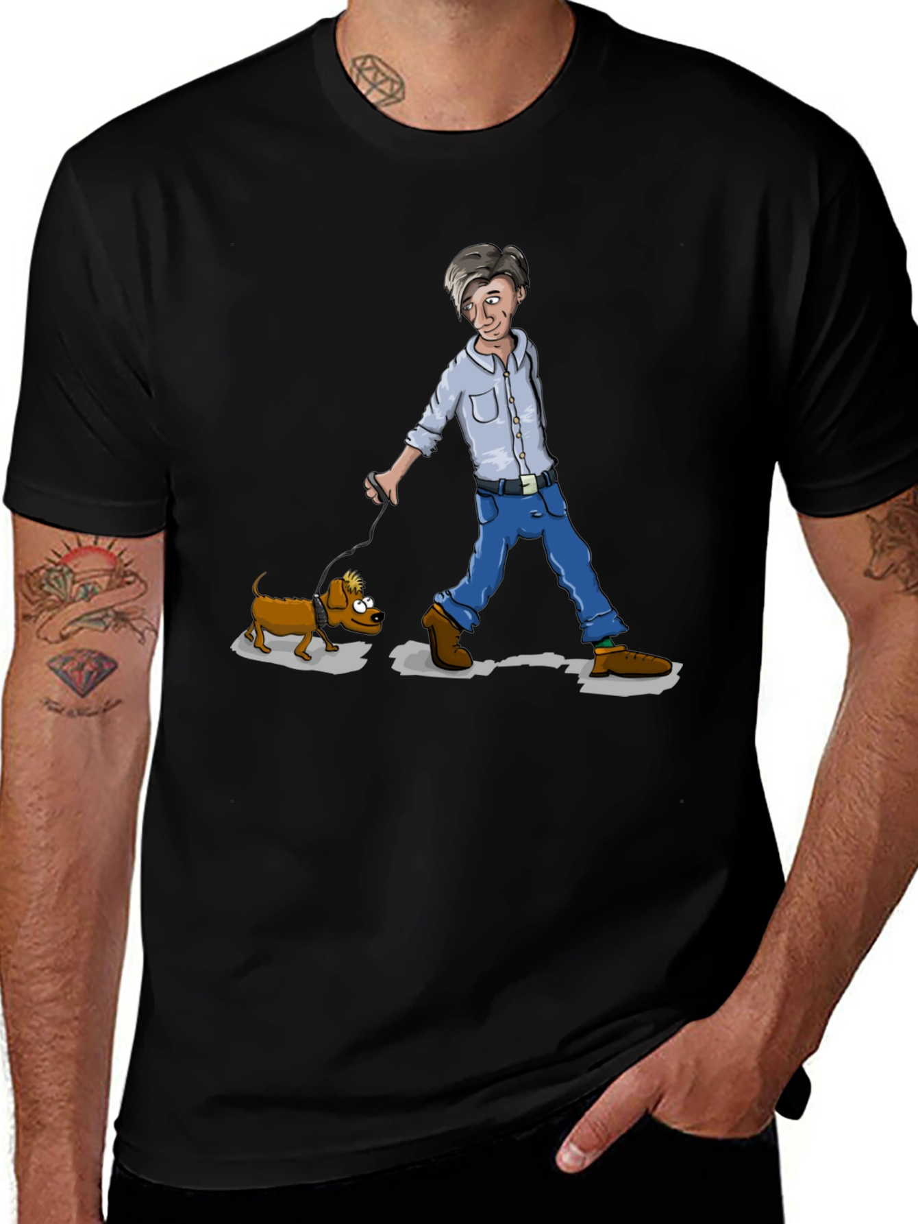 Variant 12 of Man and Dog Cartoon T-Shirt