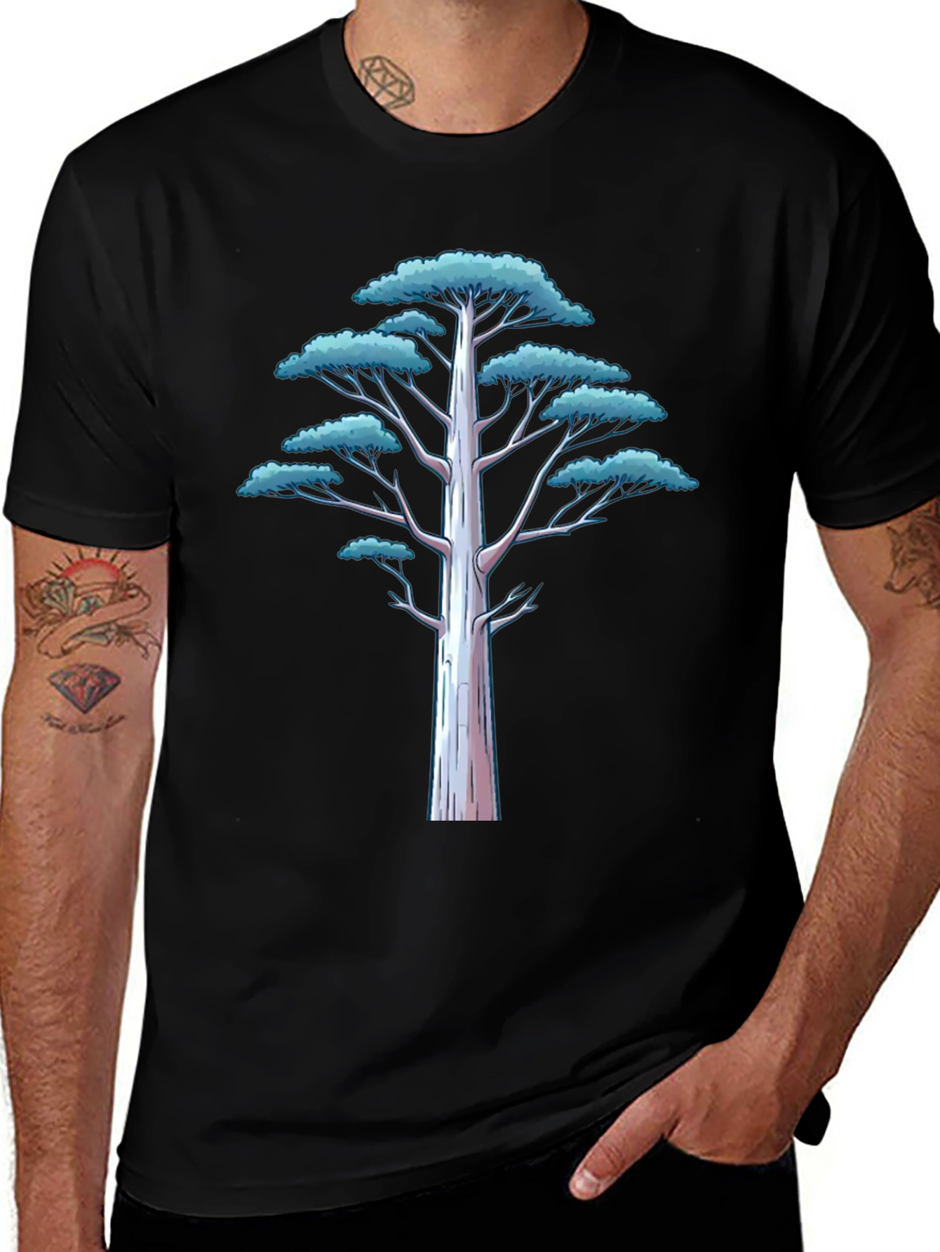 Variant 16 of Stylized Tree Graphic Tee - Men's Black T-Shirt
