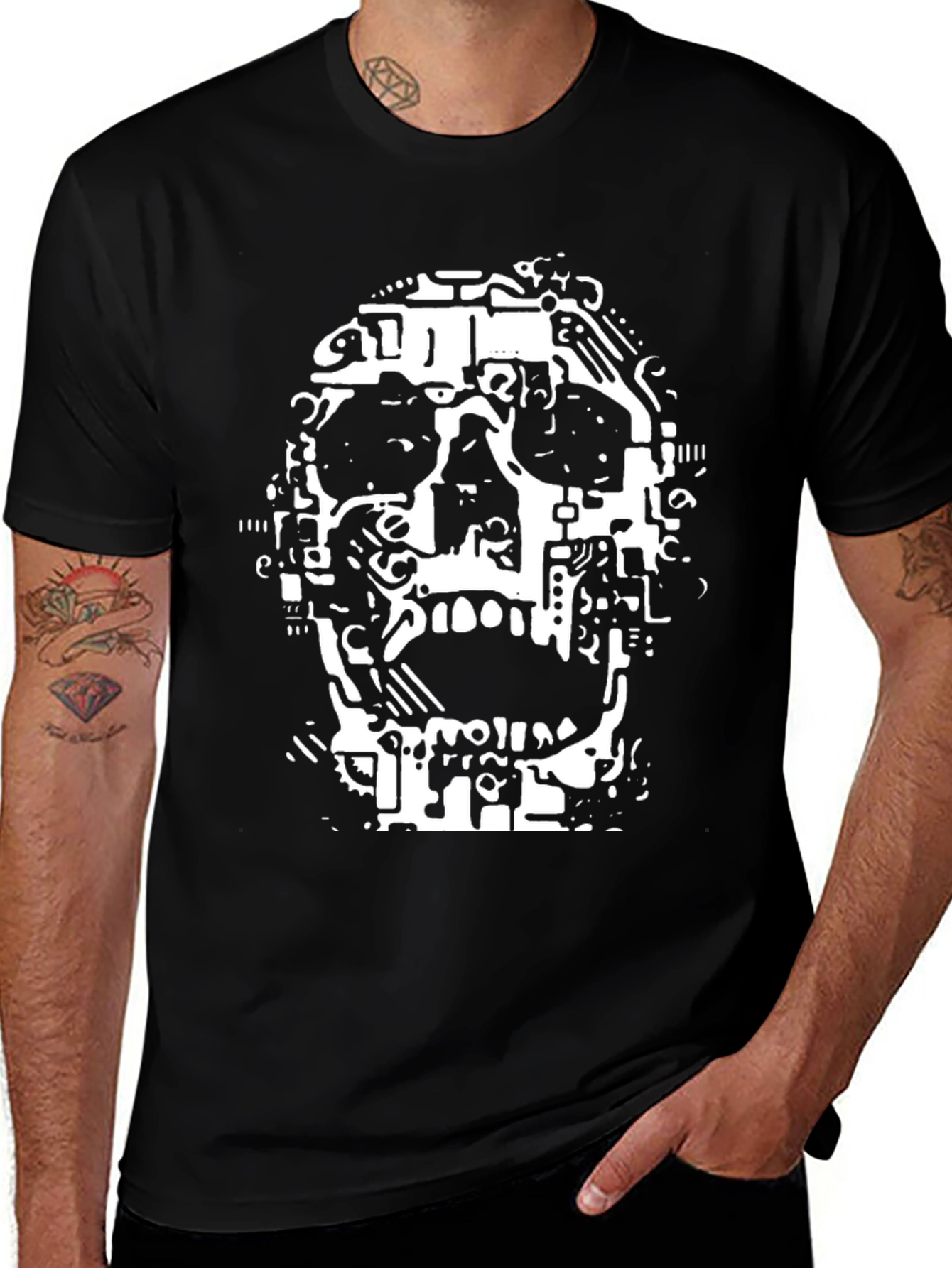 Variant 6 of Tech Skull Black T-Shirt - Unique Graphic Tee