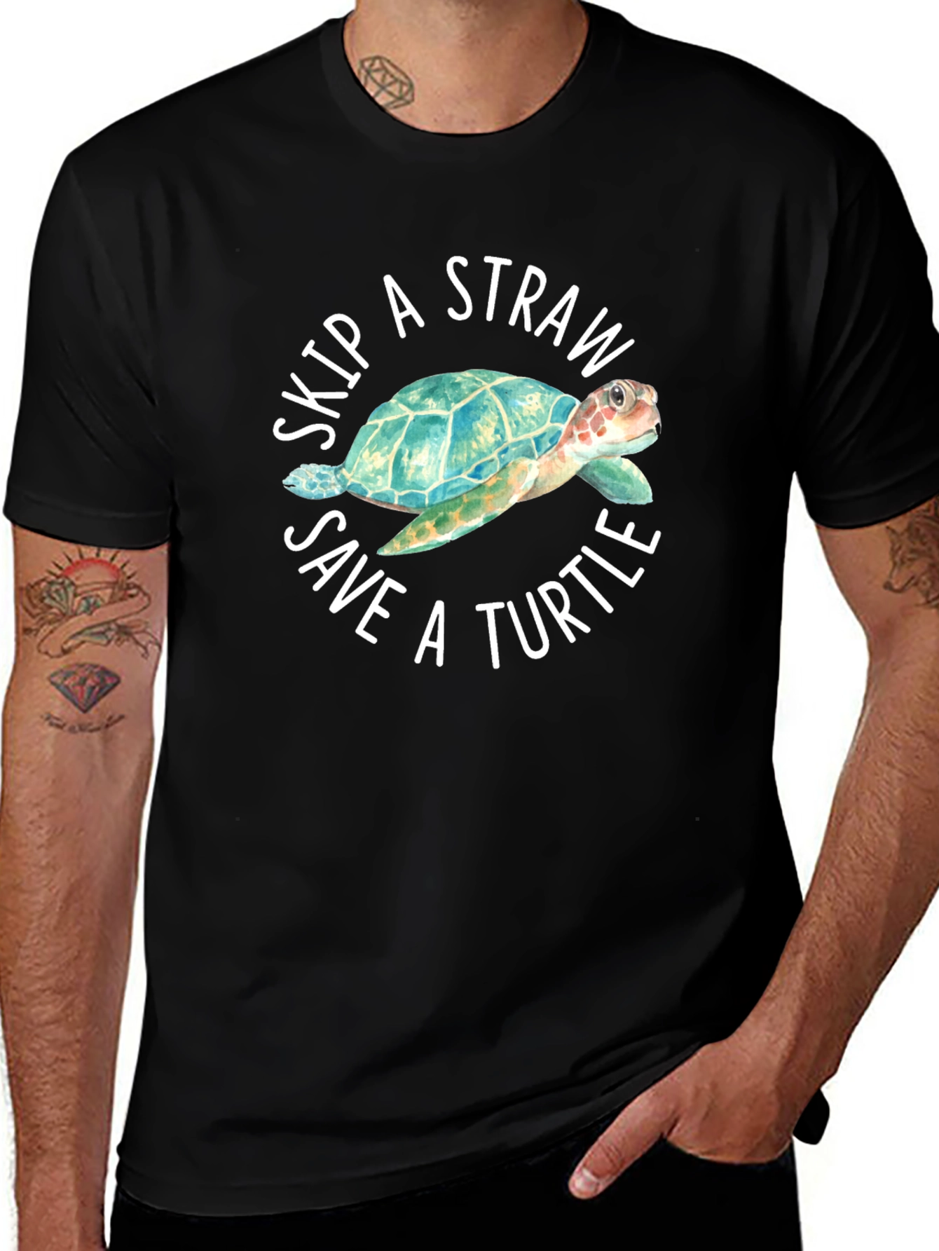 Variant 28 of Skip a Straw Save a Turtle Graphic T-Shirt