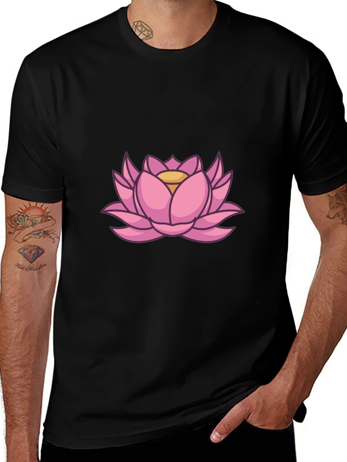 Variant 9 of Lotus Flower Graphic Tee - Stylish Men's Black T-Shirt