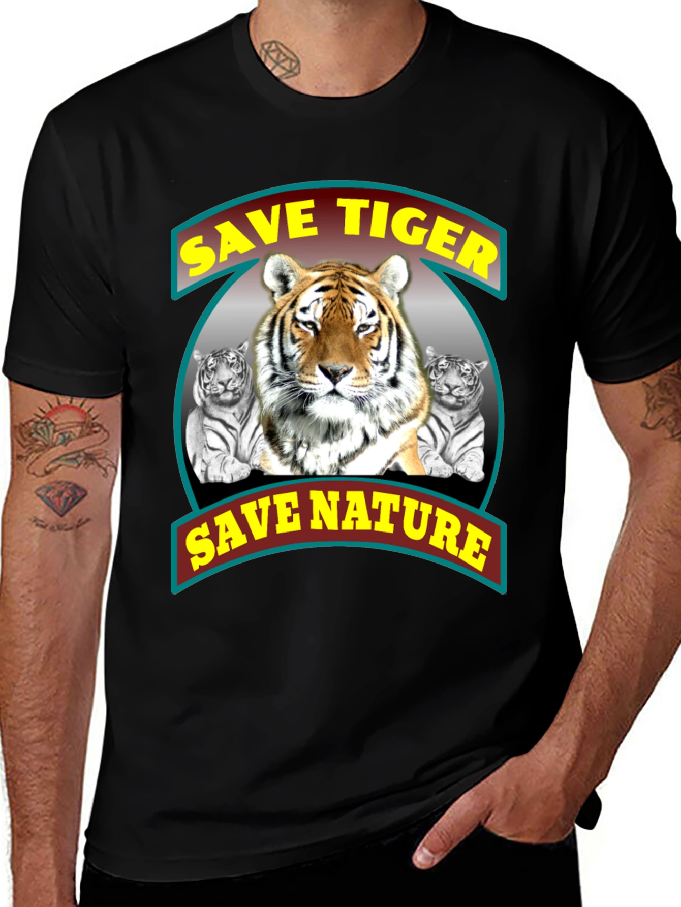 Save Tigers, Save Nature Black Graphic T-Shirt