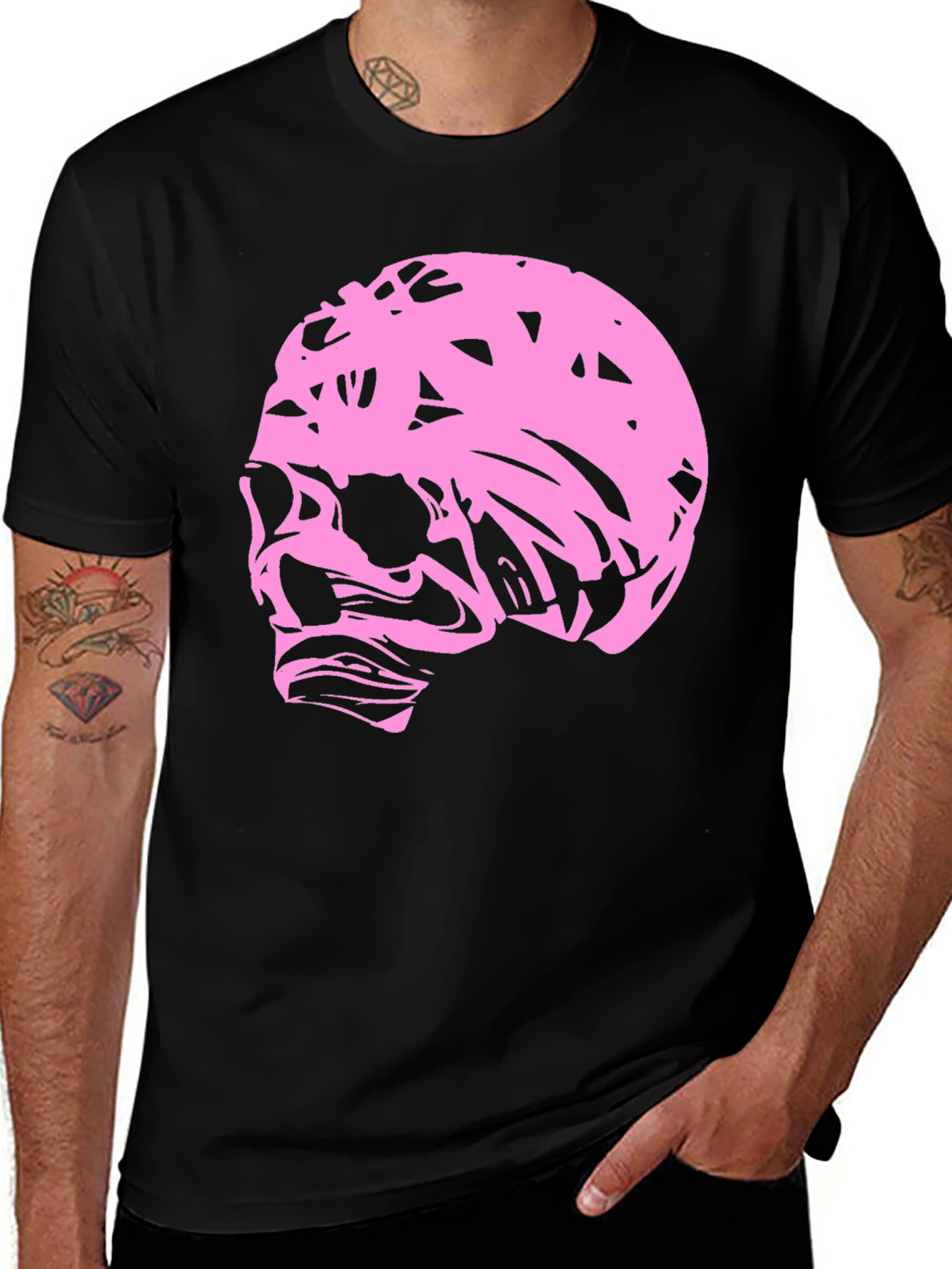 Variant 24 of Pink Skull Graphic Black T-Shirt