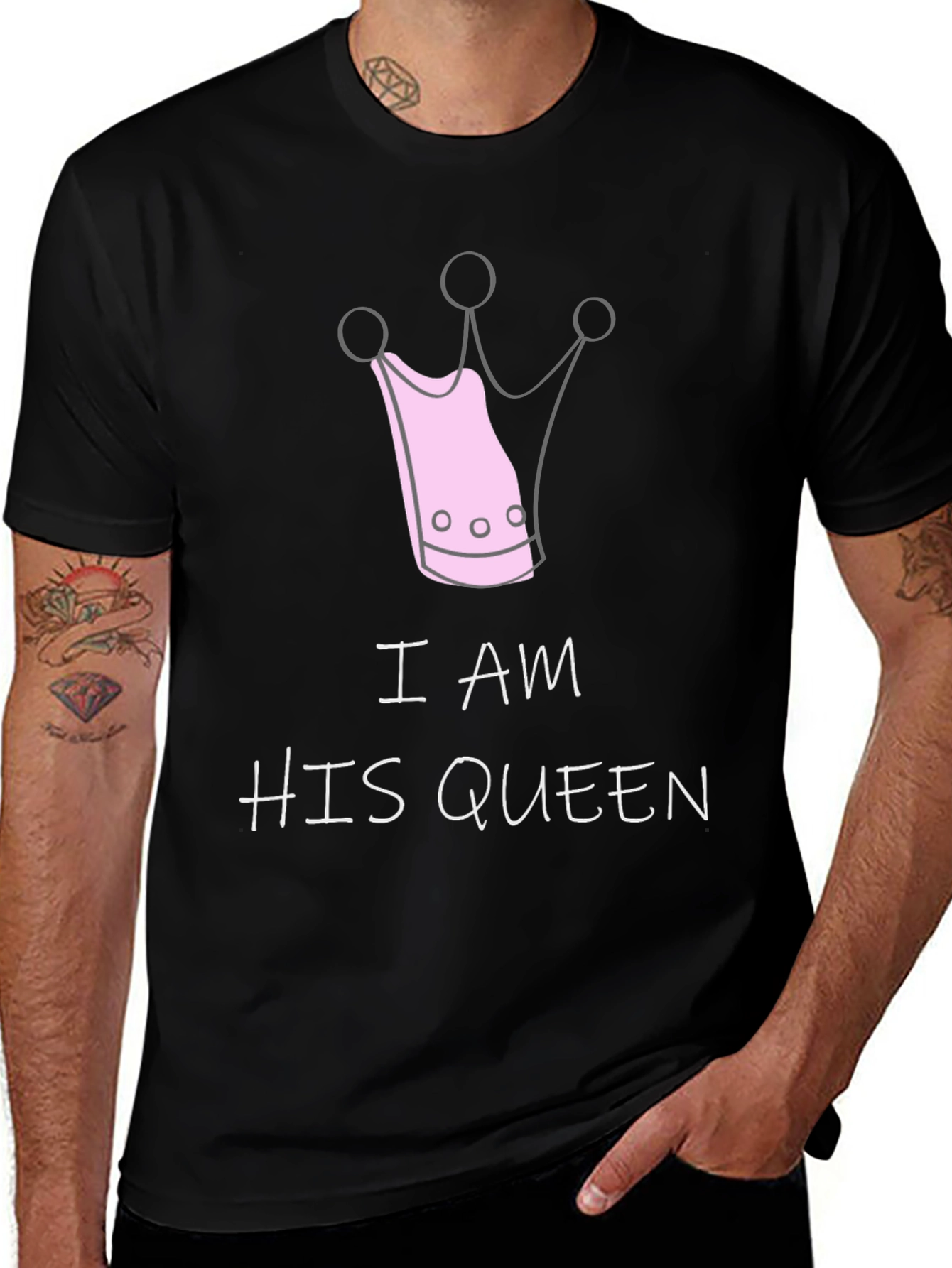 Black I Am His Queen Graphic T-Shirt - Cute Couples Tee main image