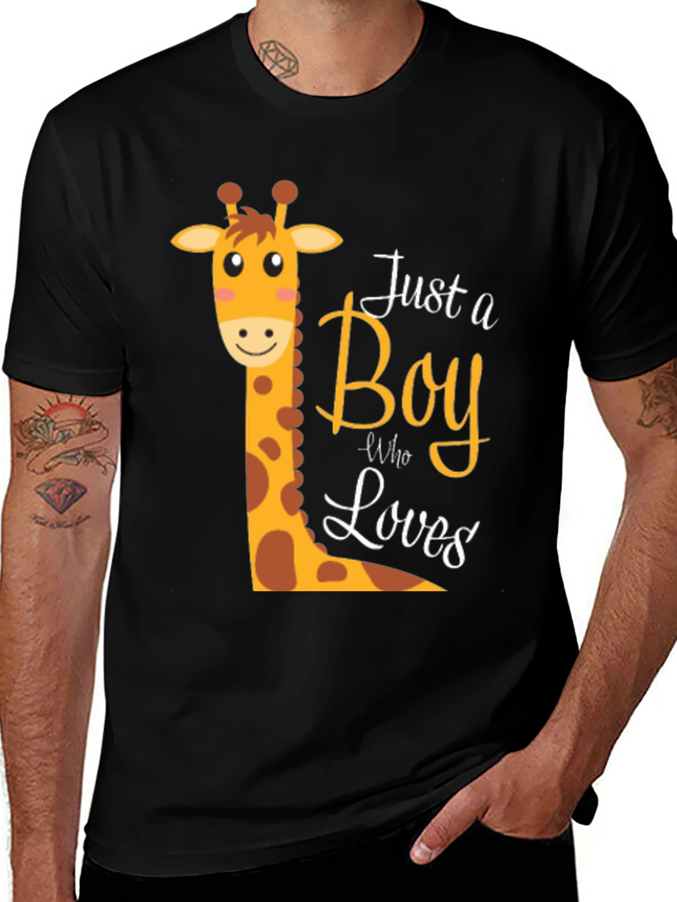 Black Boy Giraffe Graphic T-Shirt - Fun & Stylish Tee main image