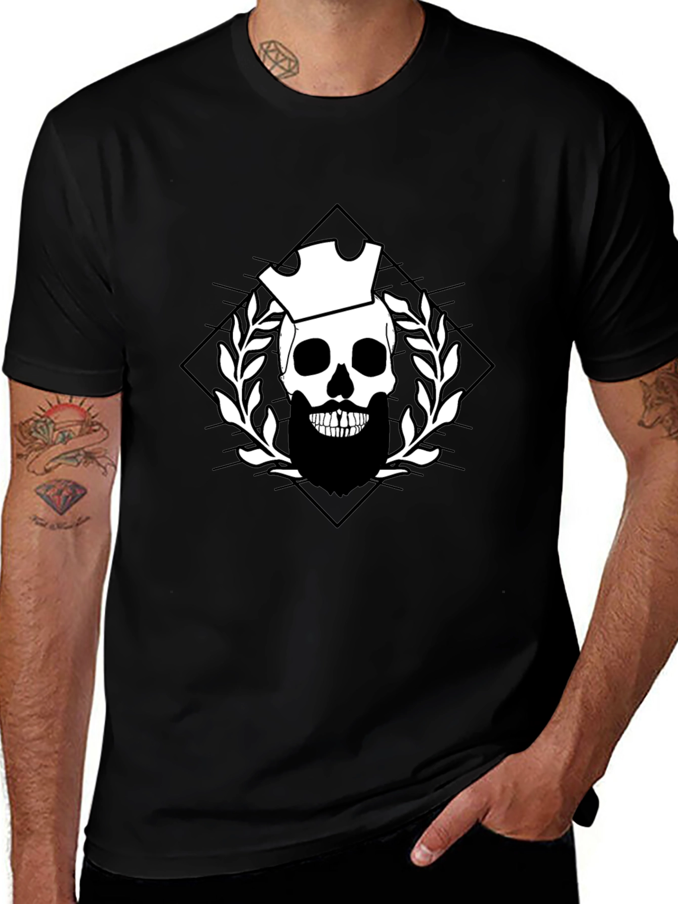 Variant 26 of Skull & Crown Graphic Tee - Black Cotton