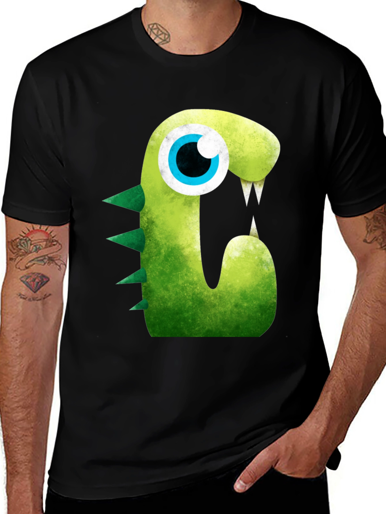 Variant 10 of Cartoon Monster Graphic Tee - Black T-Shirt