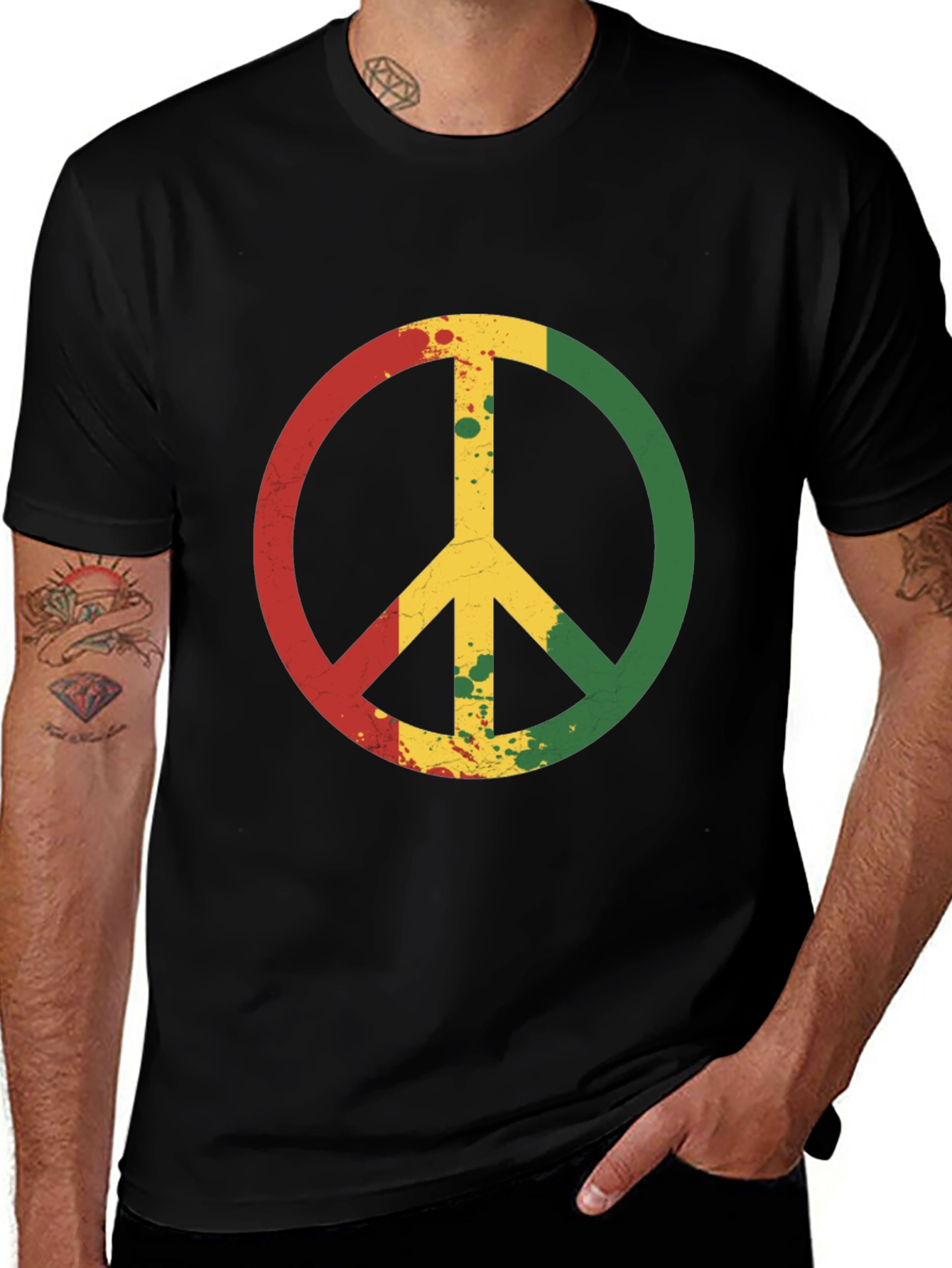 Variant 15 of Rasta Peace Sign Black T-Shirt