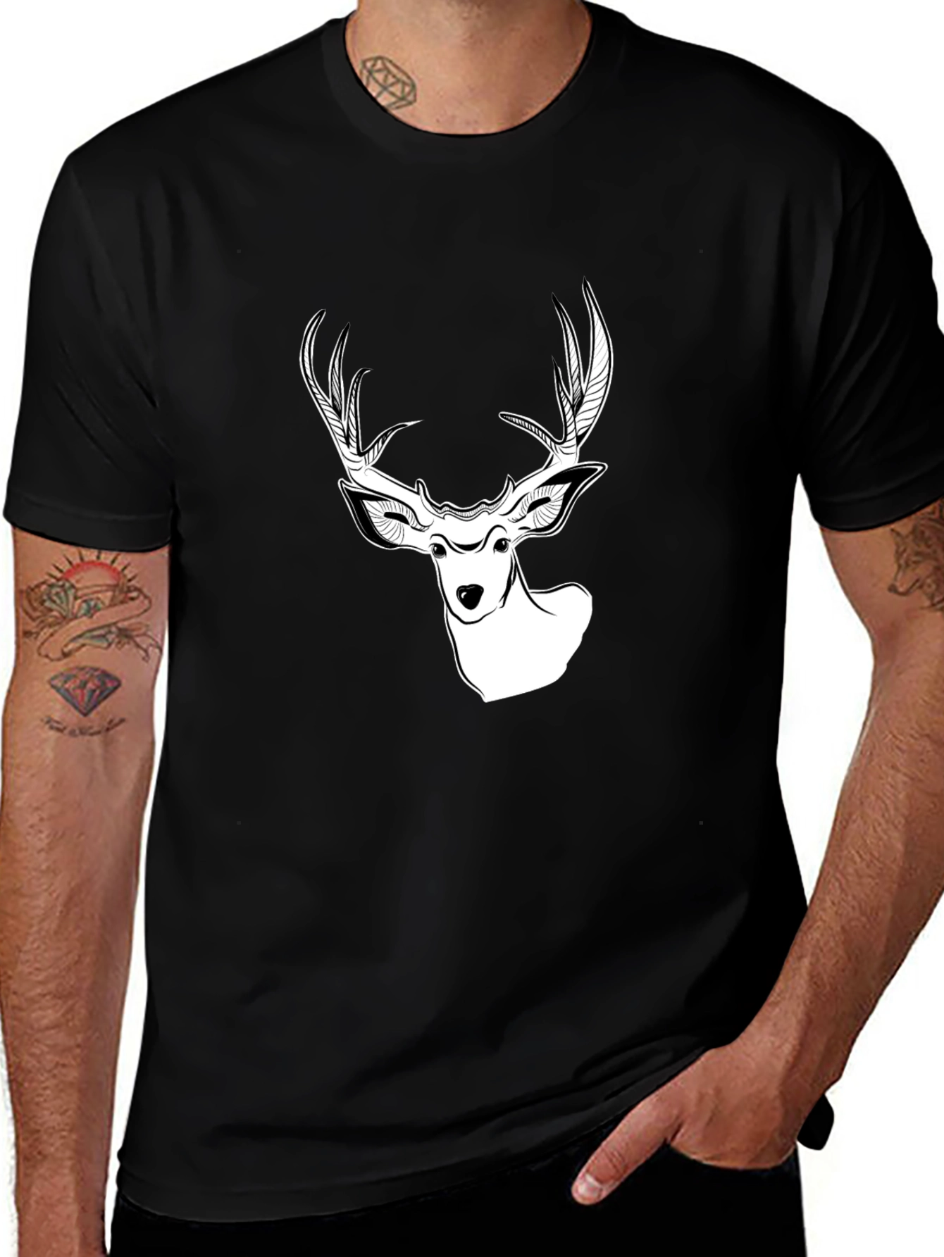 Variant 14 of Deer Graphic Tee - Black Casual T-Shirt