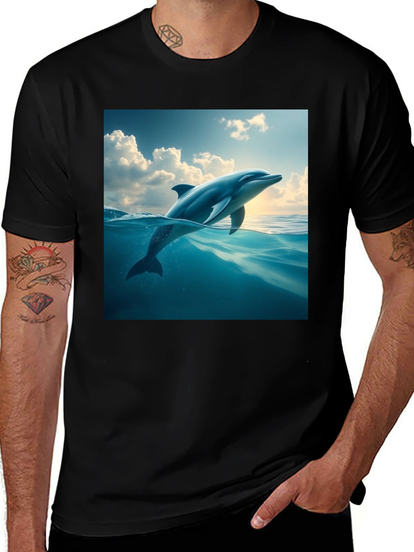 Variant 5 of Dolphin Dive Black T-Shirt