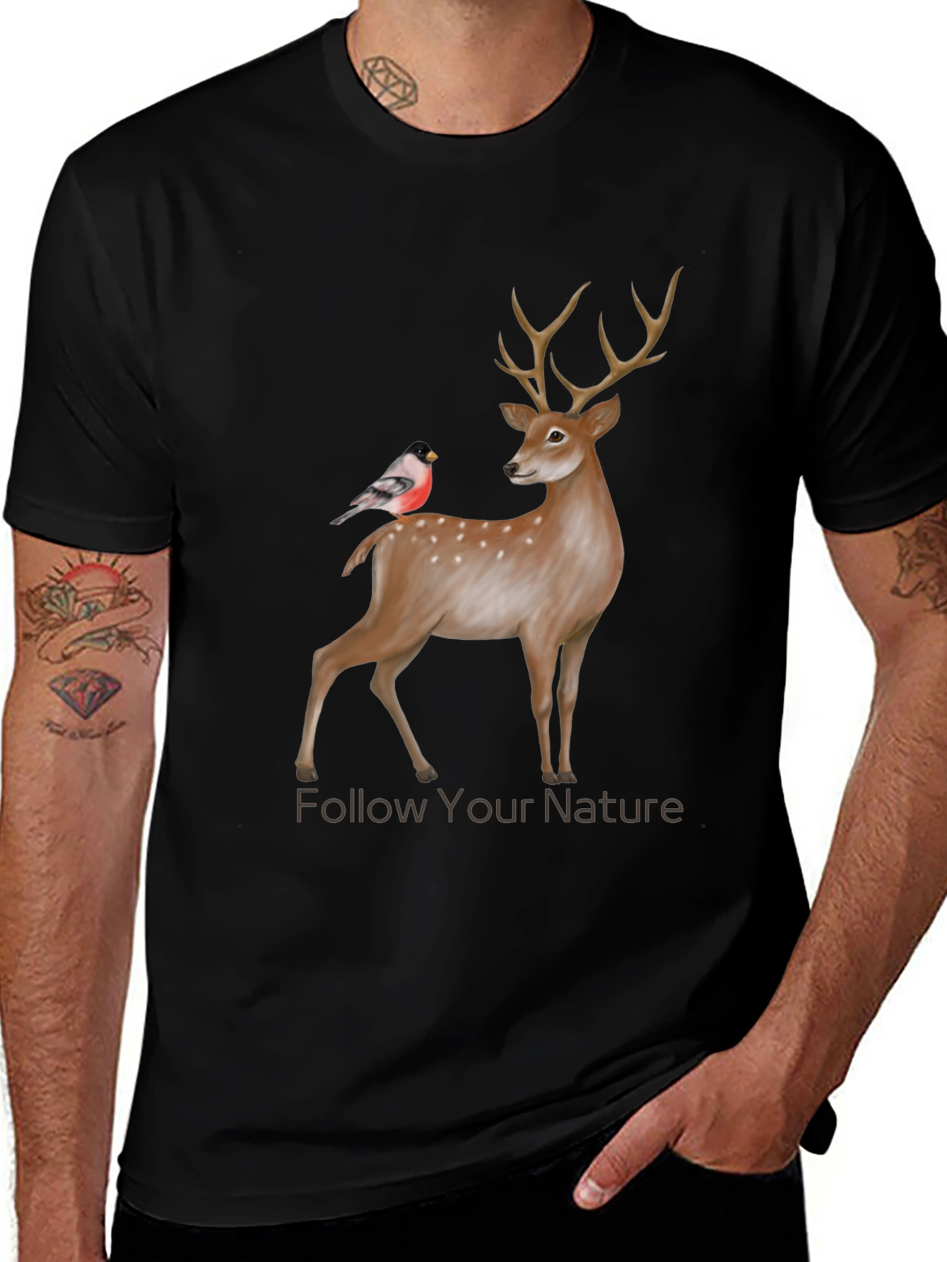Variant 13 of Nature Deer & Bird Graphic Tee