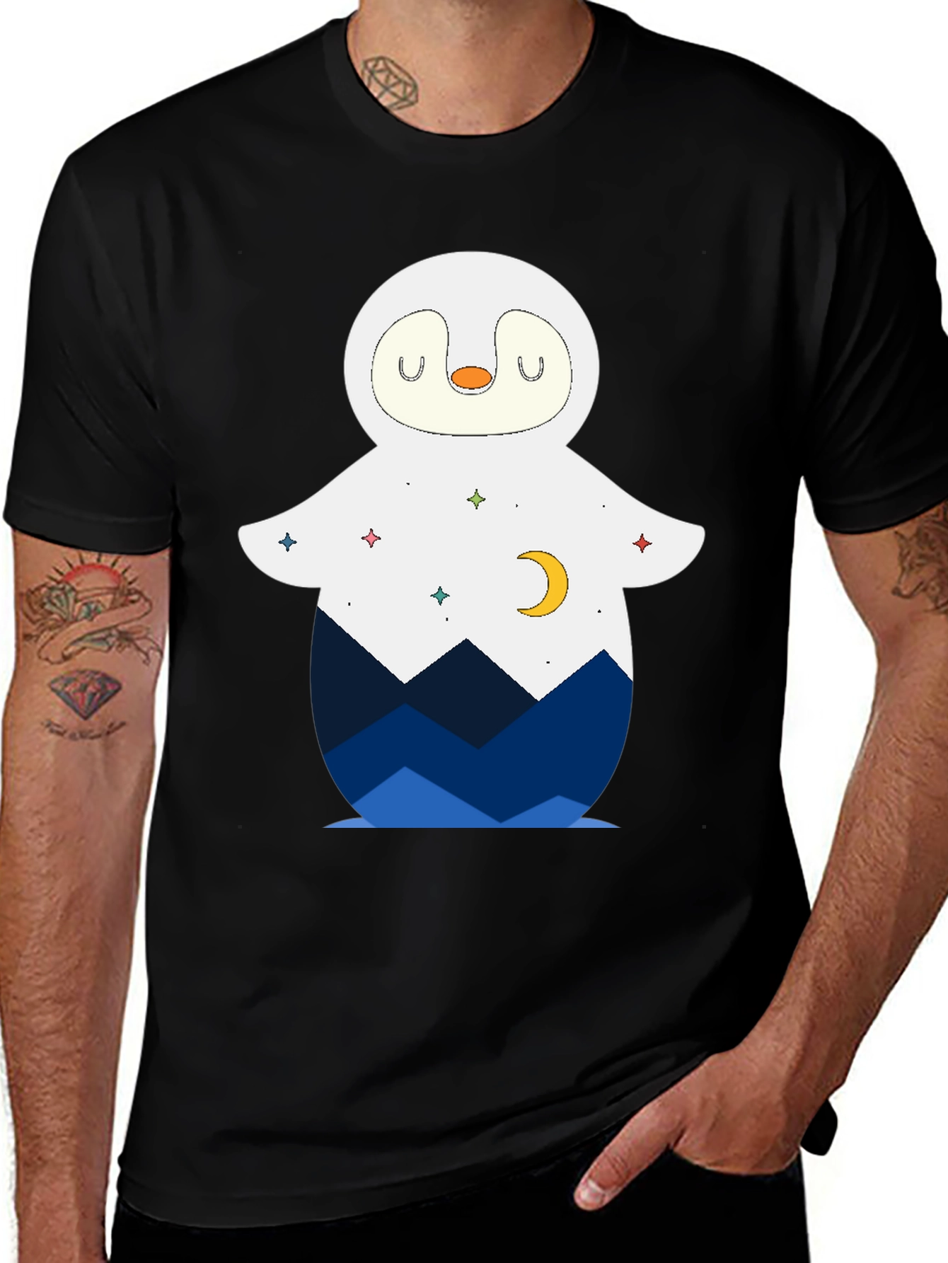 Variant 2 of Penguin Moon Mountain Graphic Tee - Soft Cotton Blend