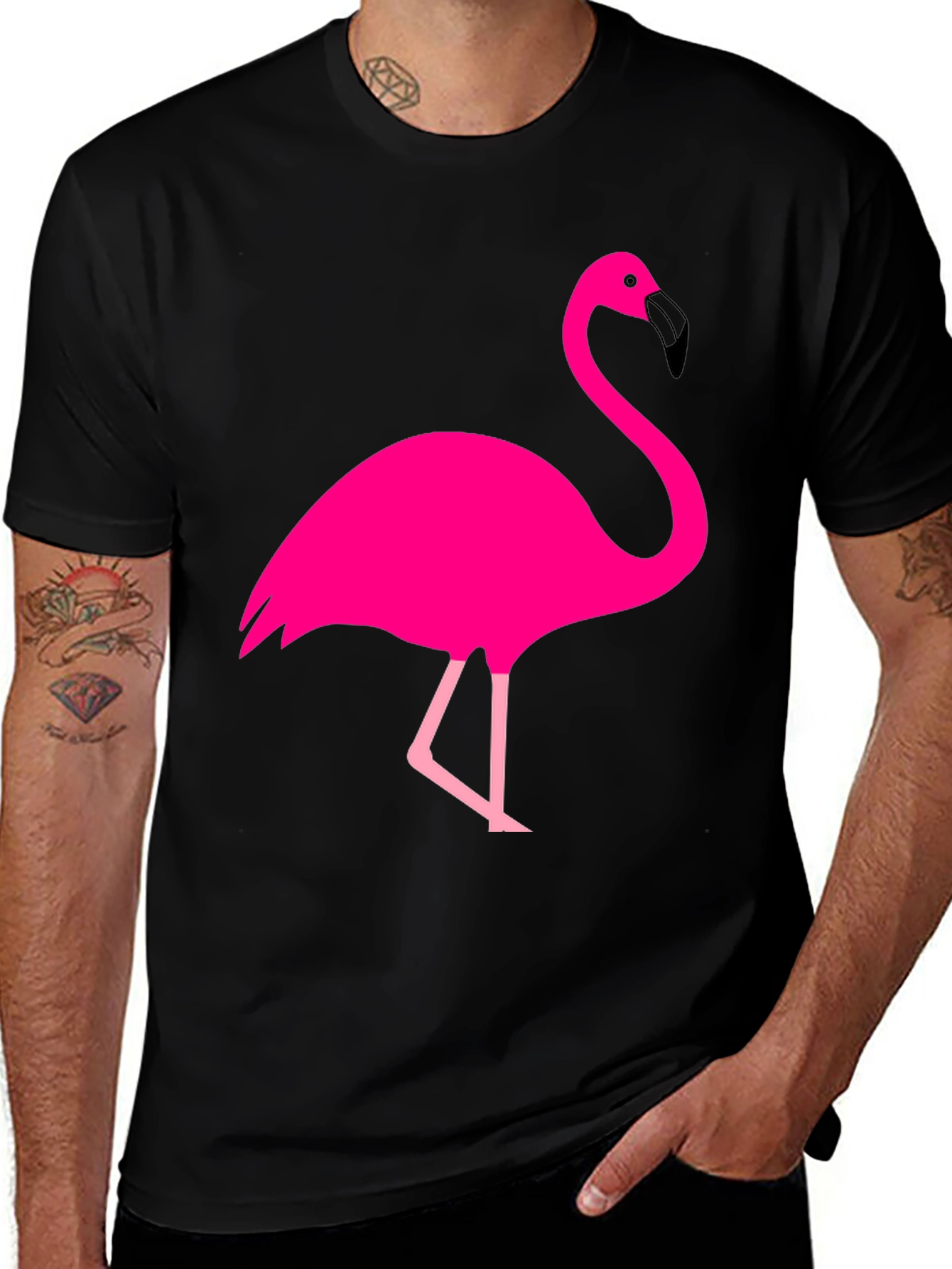 Variant 19 of Fun Flamingo Graphic Tee - Black Cotton T-Shirt