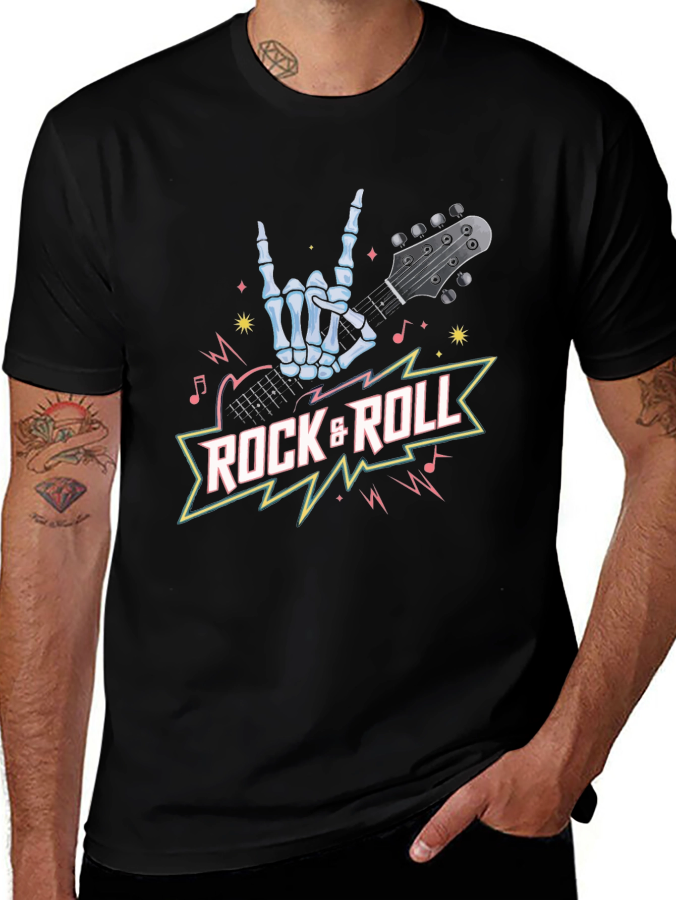 Variant 11 of Rock & Roll Skeleton Hand T-Shirt - Music Lover Tee