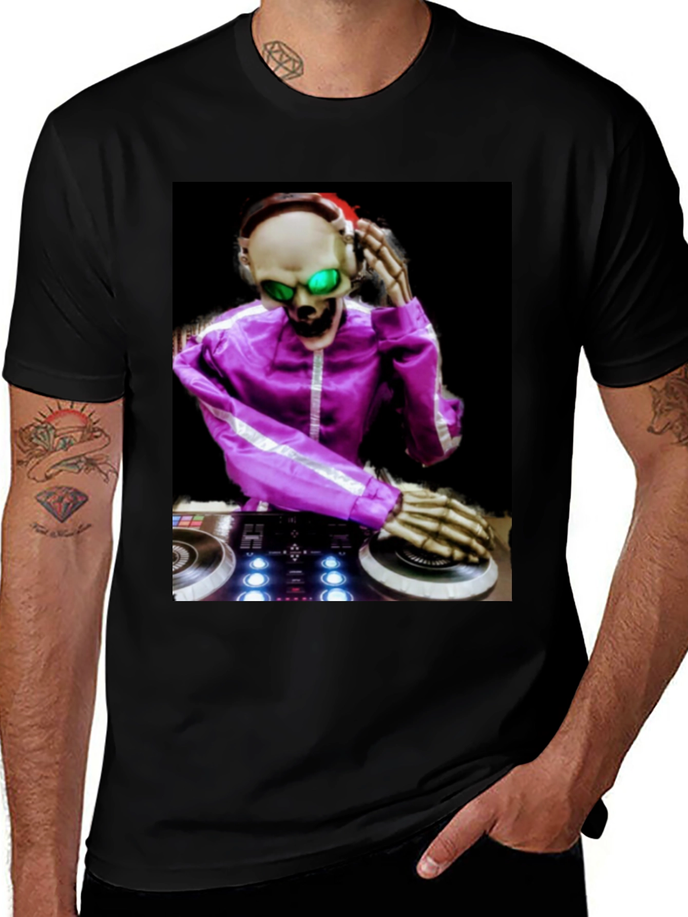 Variant 10 of DJ Skeleton Graphic Tee - Black Cotton T-Shirt