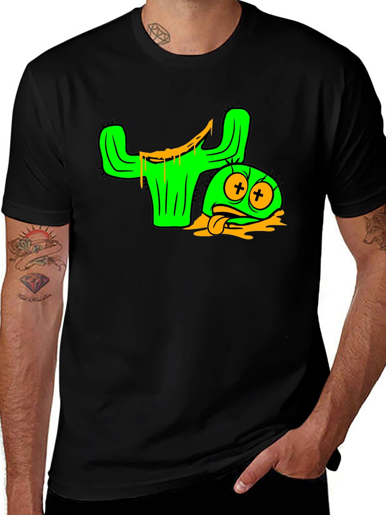 Variant 16 of Cactus Character Graphic Tee - Black Cotton Blend