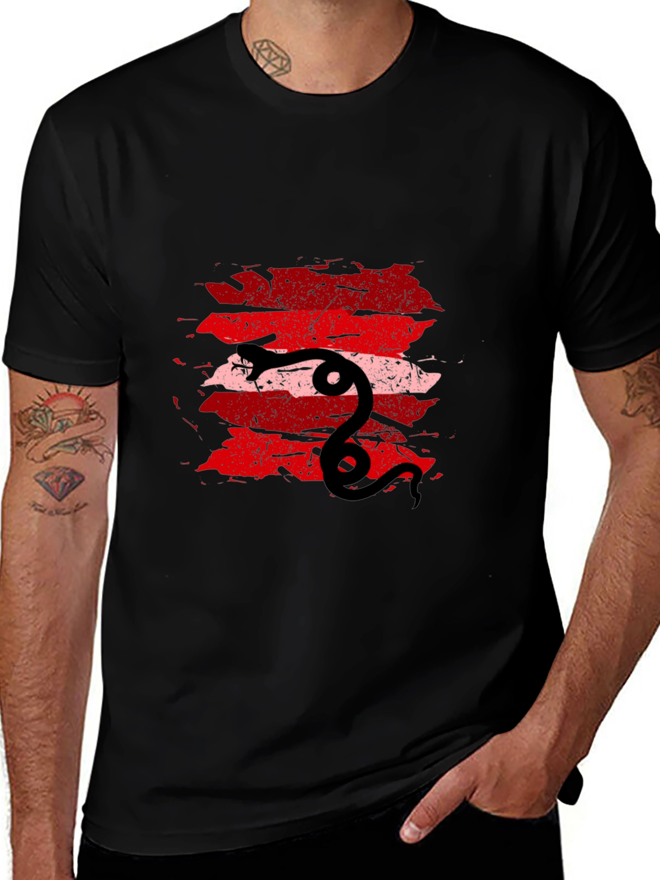 Variant 27 of Men's Black Tee with Snake Graphic