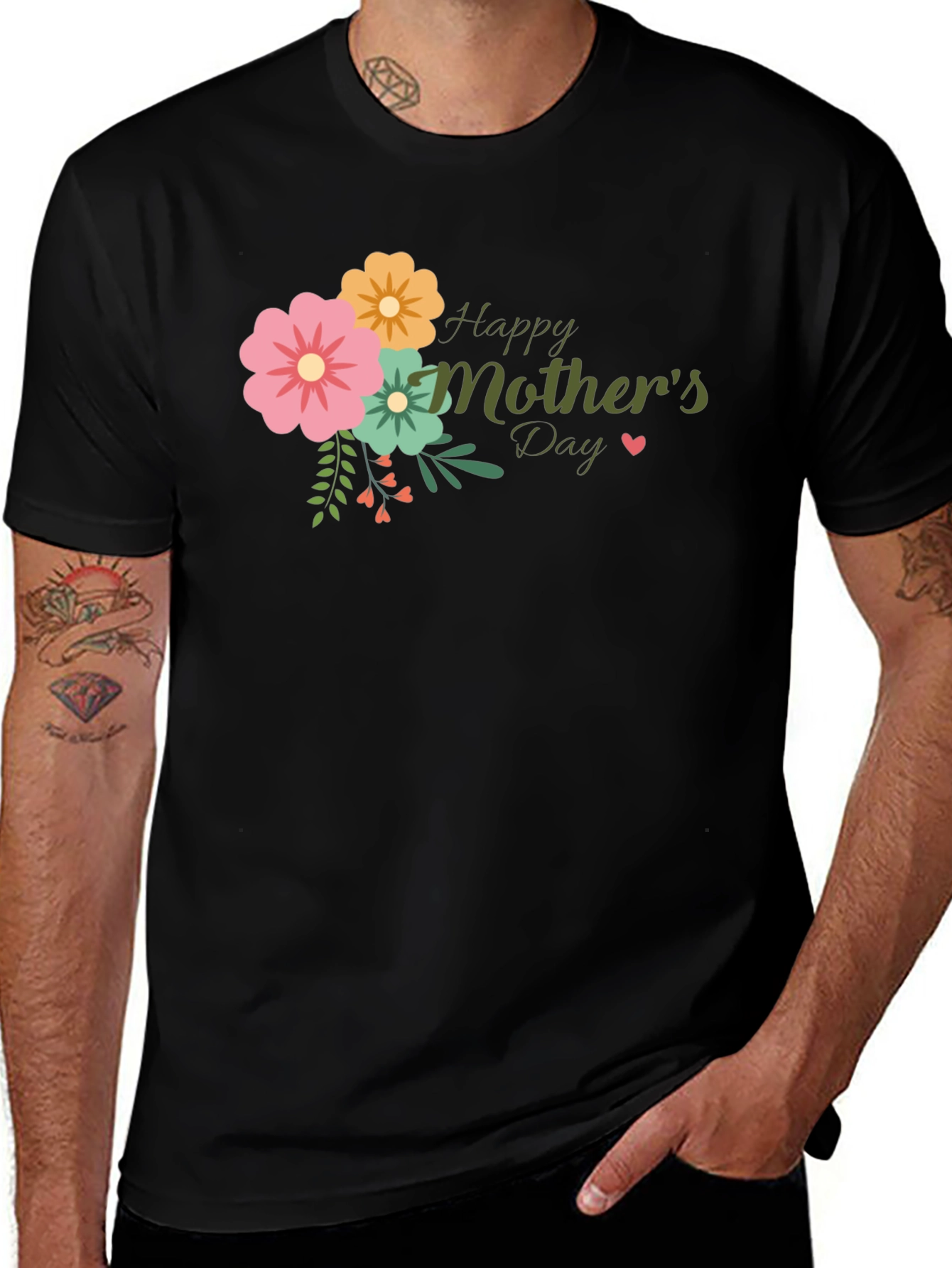 Variant 8 of Floral Happy Mother's Day Black T-Shirt