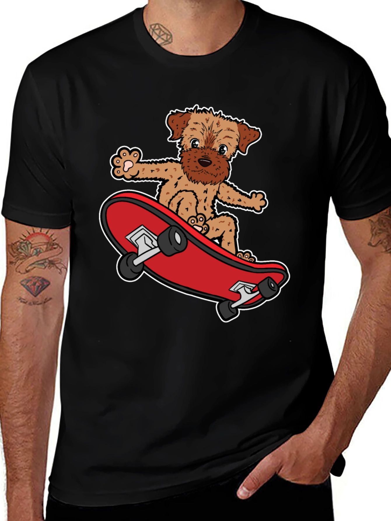 Variant 23 of Dog Riding Skateboard Black Graphic T-Shirt