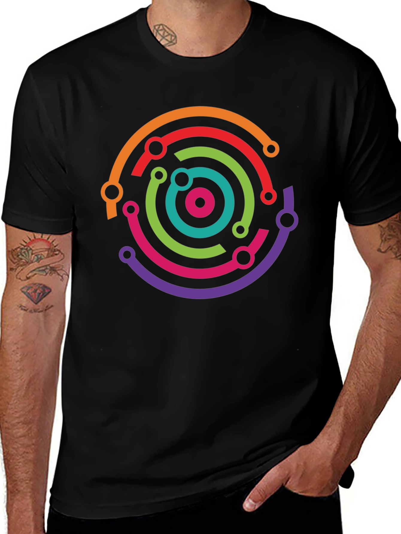 Variant 14 of Colorful Circuit Design Black T-Shirt