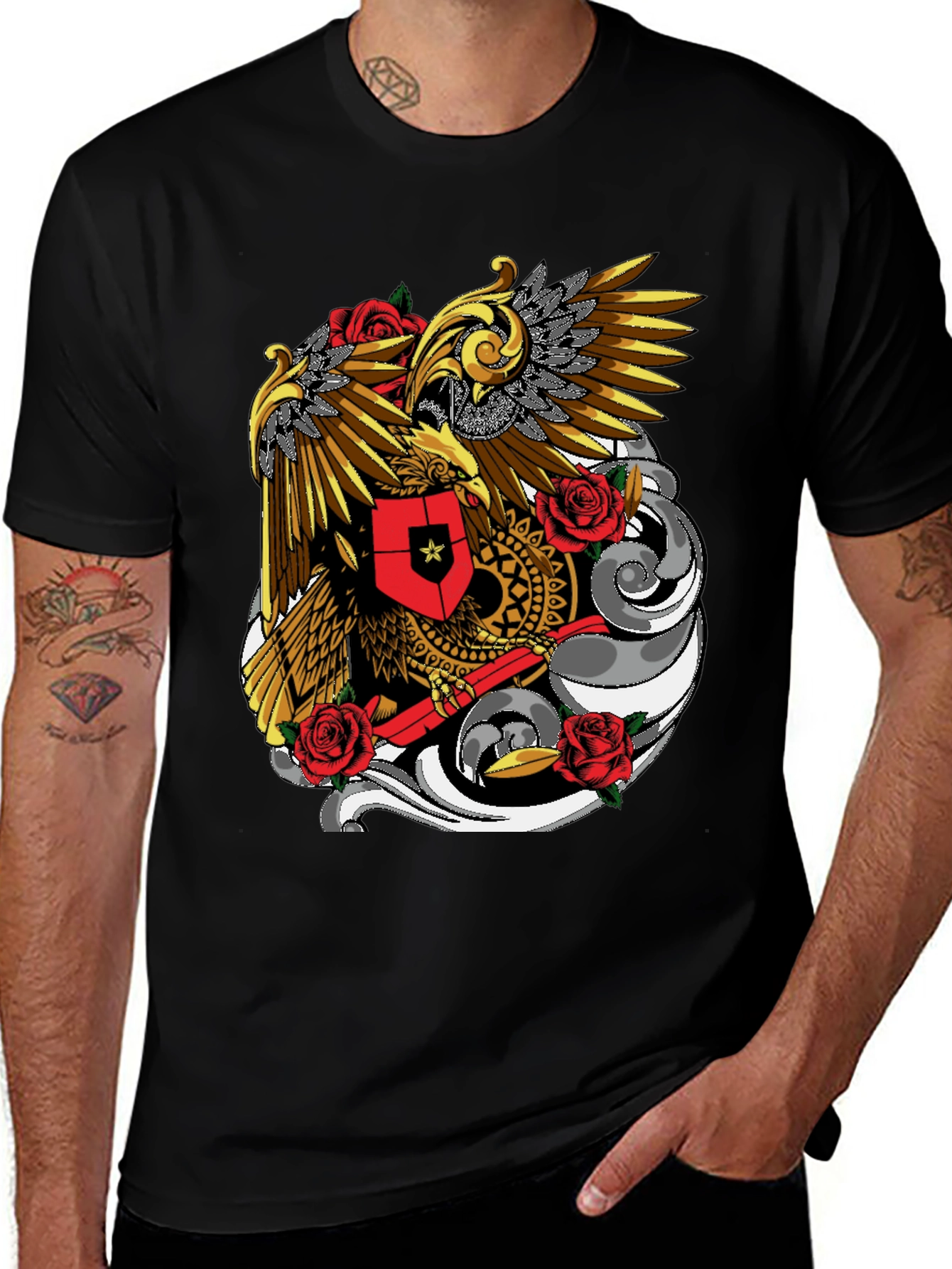 Variant 5 of Eagle & Shield Graphic Tee - Black Cotton Comfort
