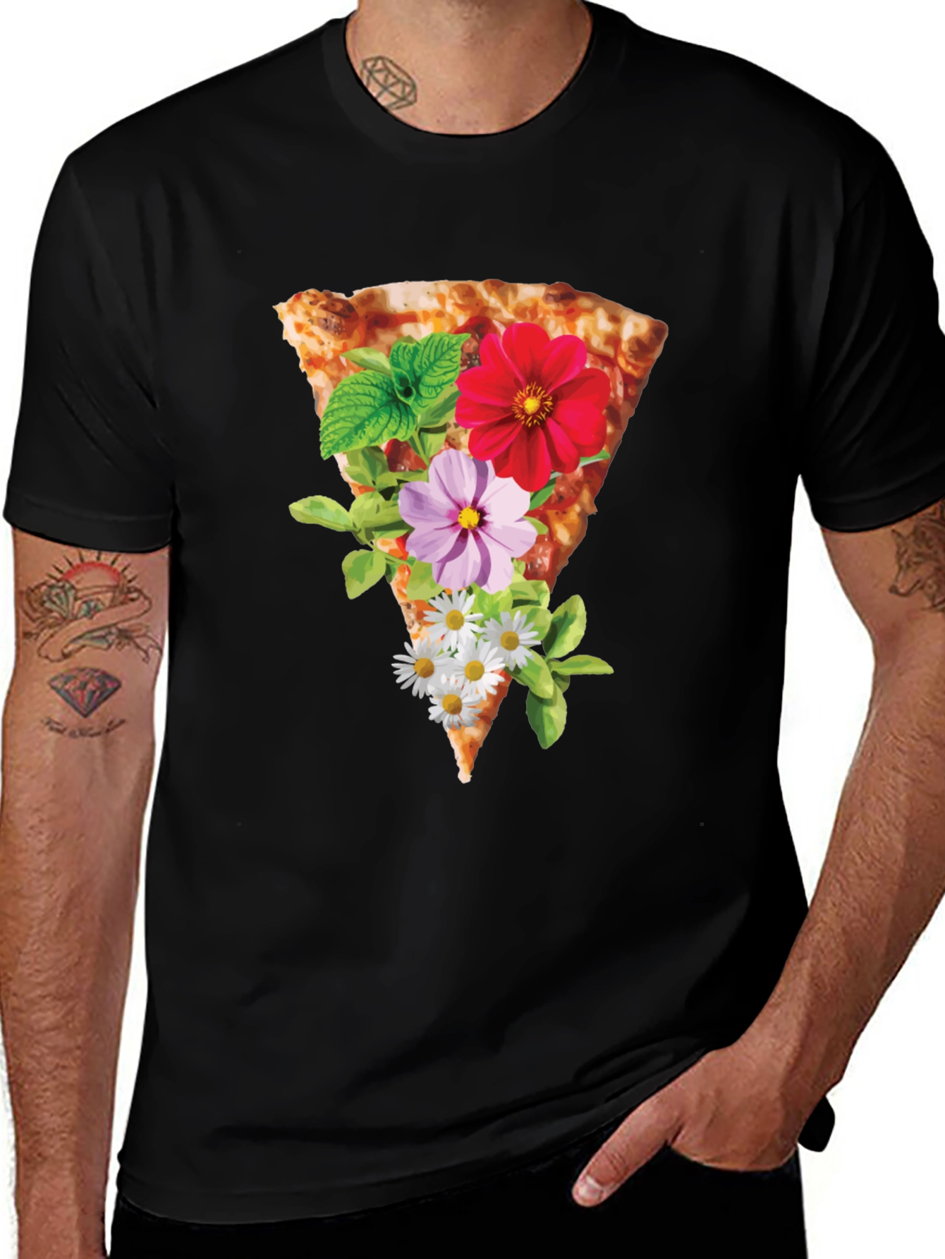 Variant 30 of Pizza & Flowers Graphic Tee - Unisex