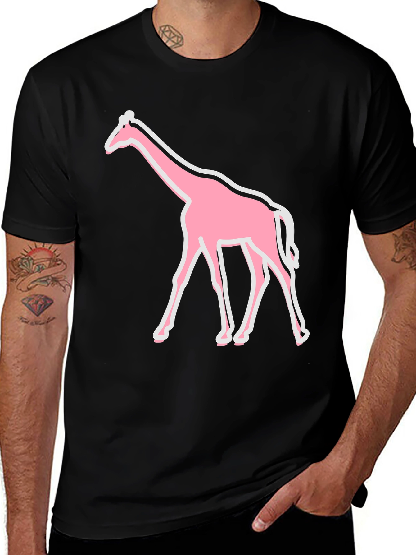 Variant 4 of Pink Giraffe Graphic Tee - Black Cotton Shirt
