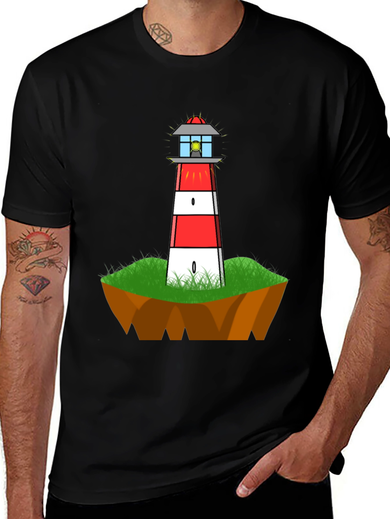Variant 5 of Lighthouse Graphic Tee - Island Design, Black