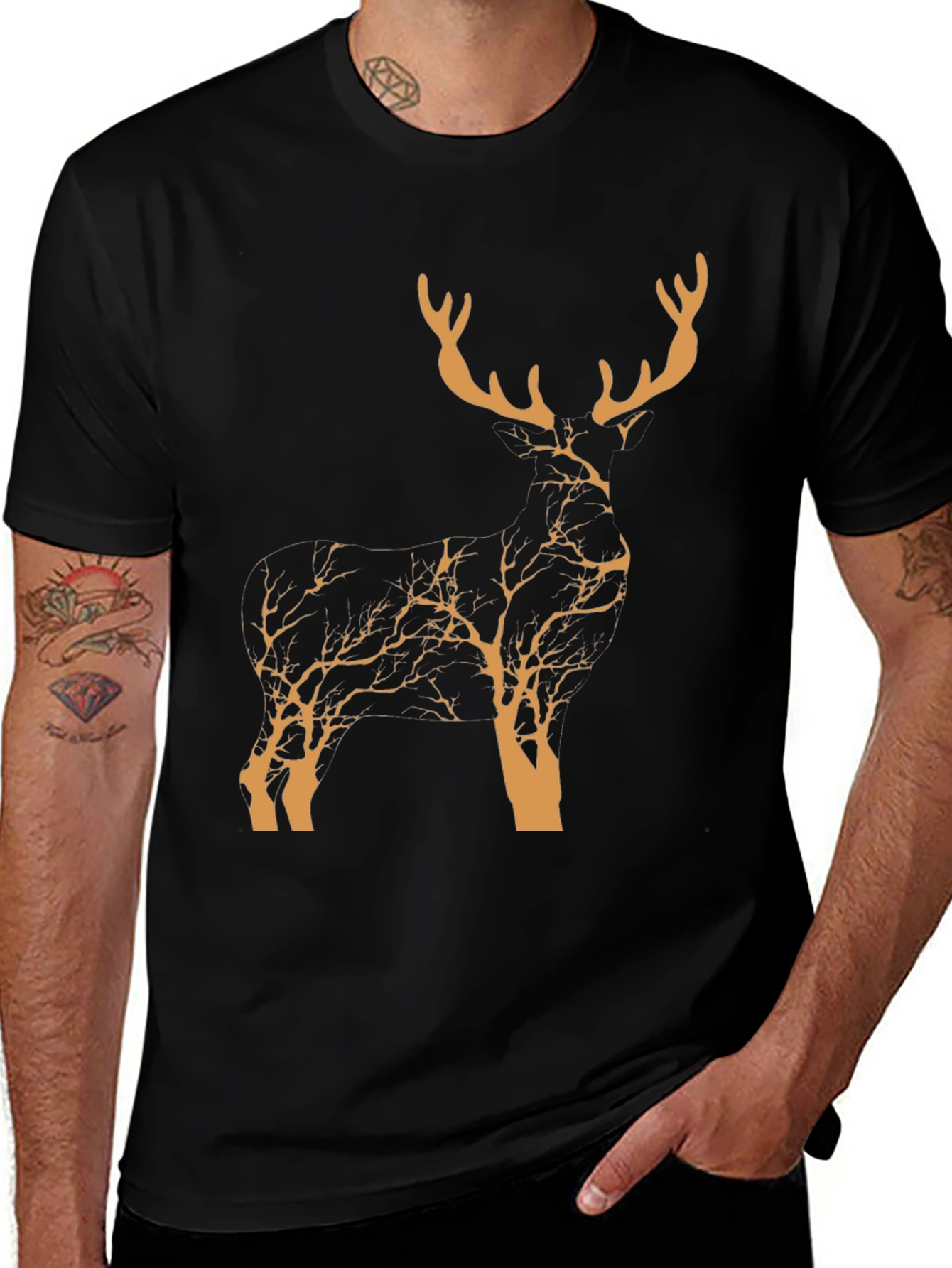 Variant 26 of Stylish Deer Silhouette Graphic T-Shirt - Nature Inspired Design